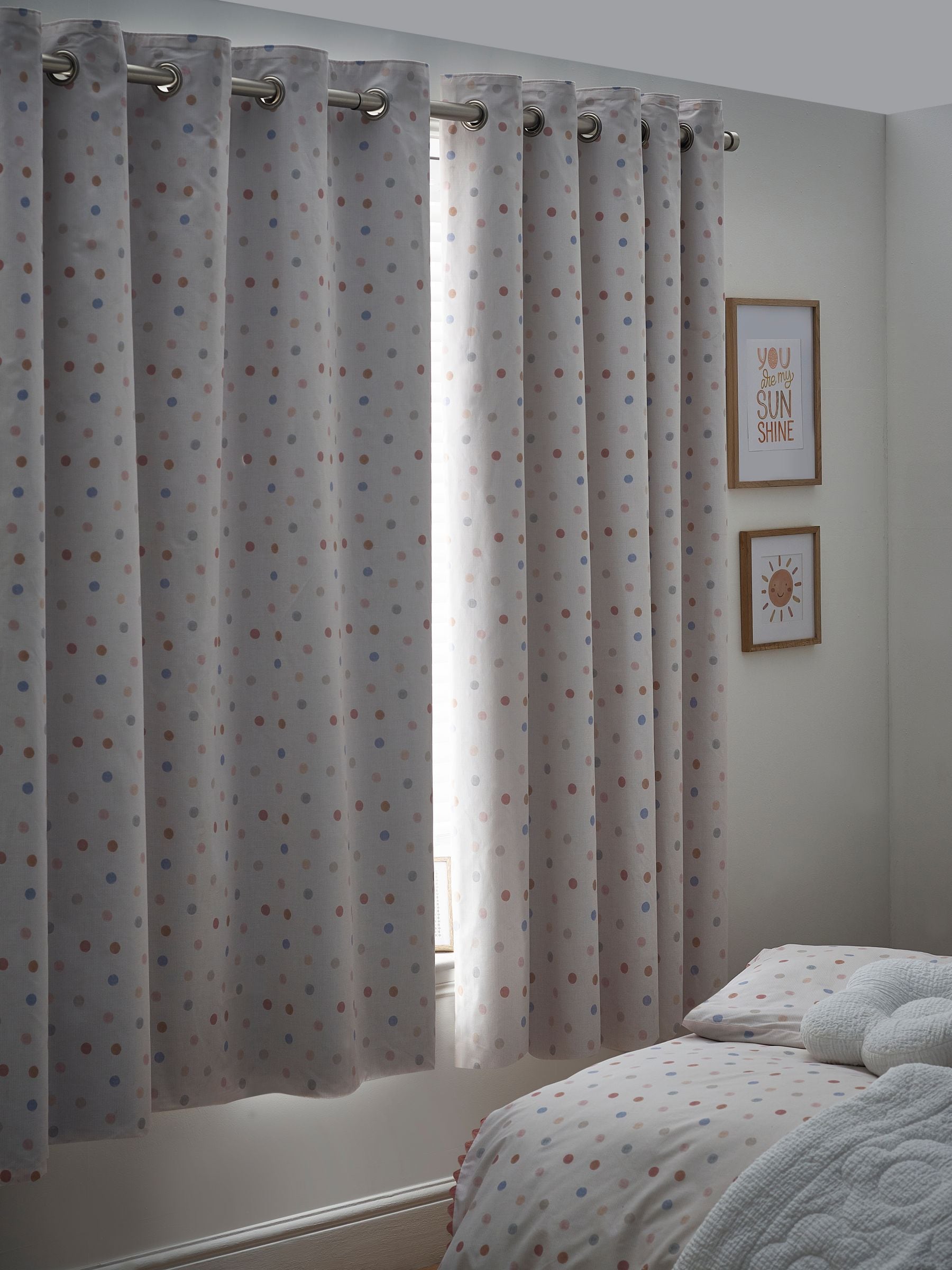 Pink Scandi Spot eyelet blackout curtains (British brand)