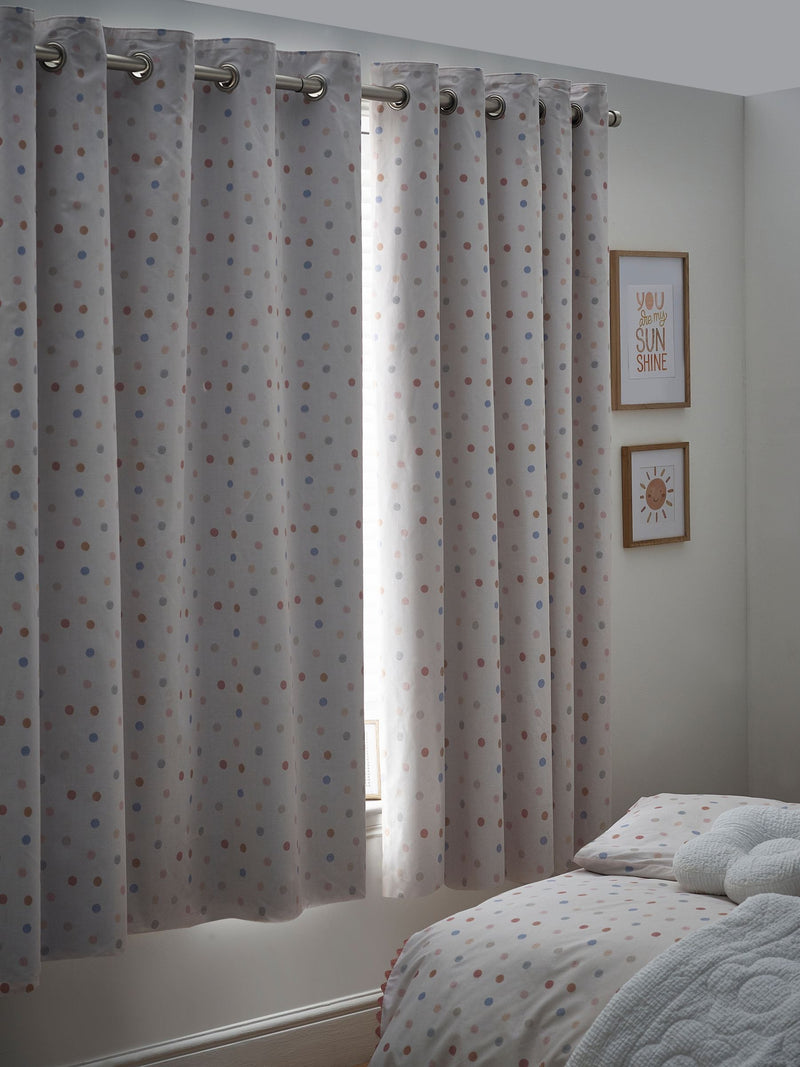 Pink Scandi Spot eyelet blackout curtains (British brand)