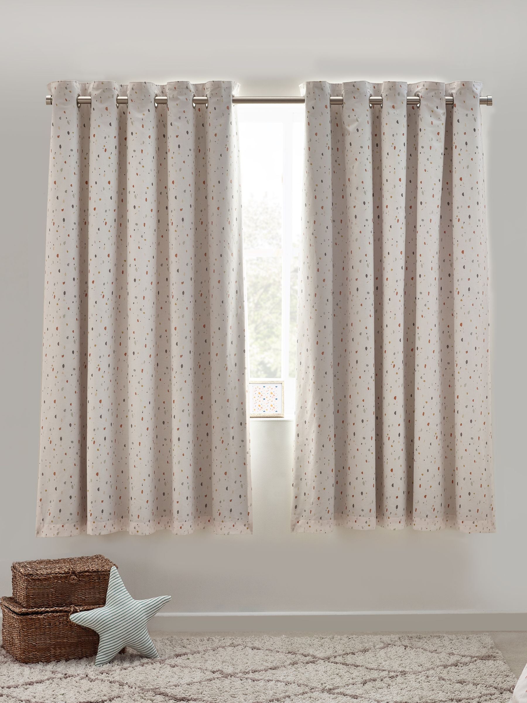 Natural terrazzo eyelet blackout curtains, UK version