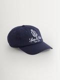 Sporty & Rich navy Vendome wool hat, imported from the UK