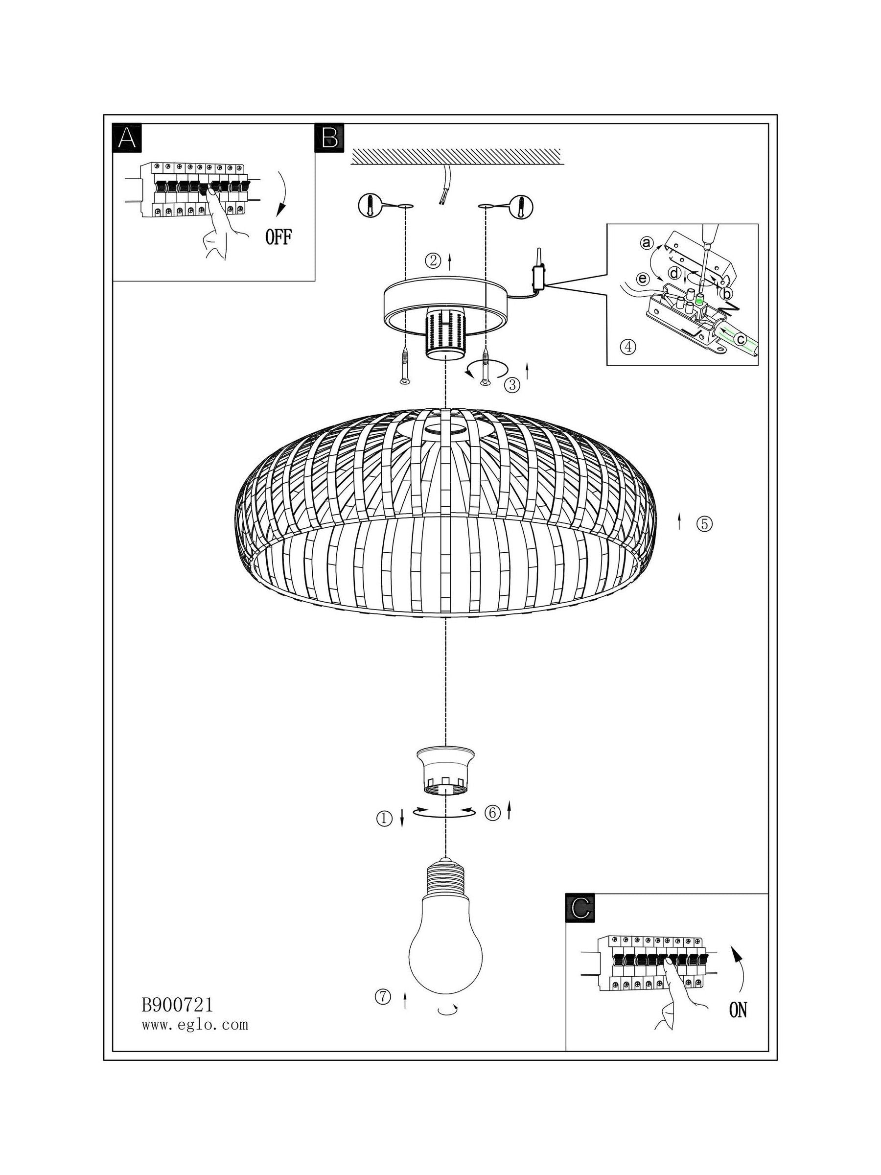 Eglo black flush ceiling light 43cm, UK version