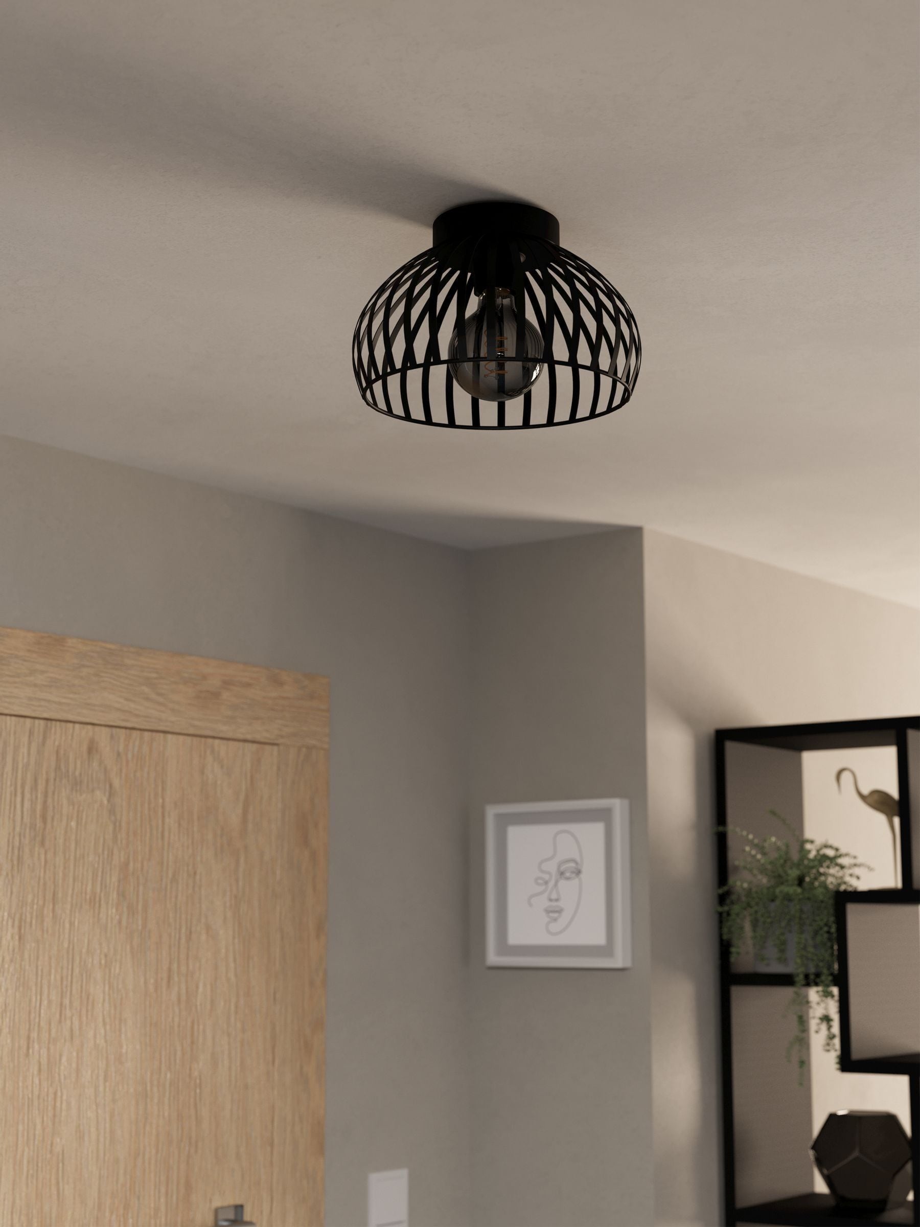 Eglo black wireframe flush ceiling light 28cm, UK version