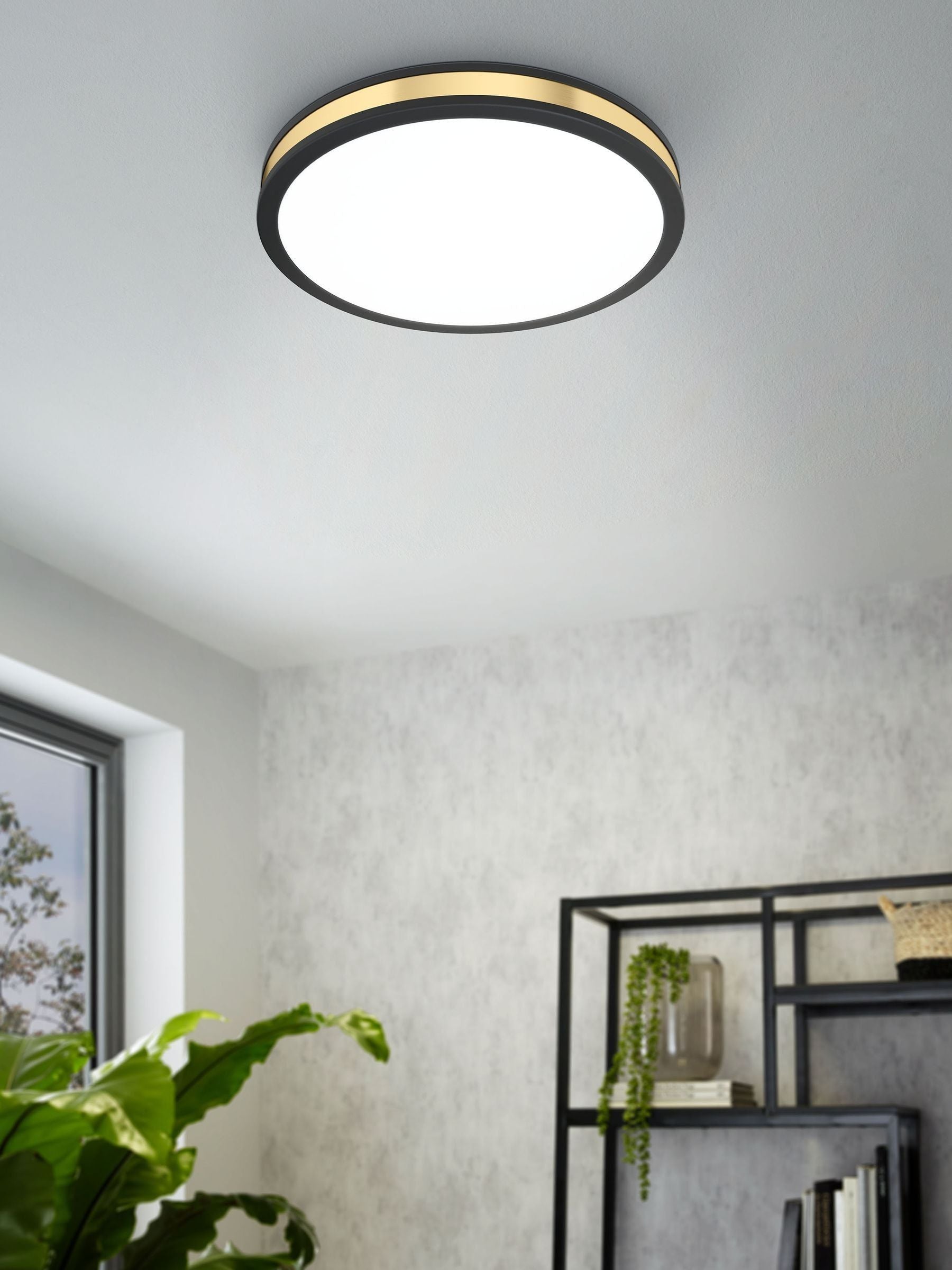 Eglo Pescaito LED flush ceiling light black frame gold detail 28cm, UK version