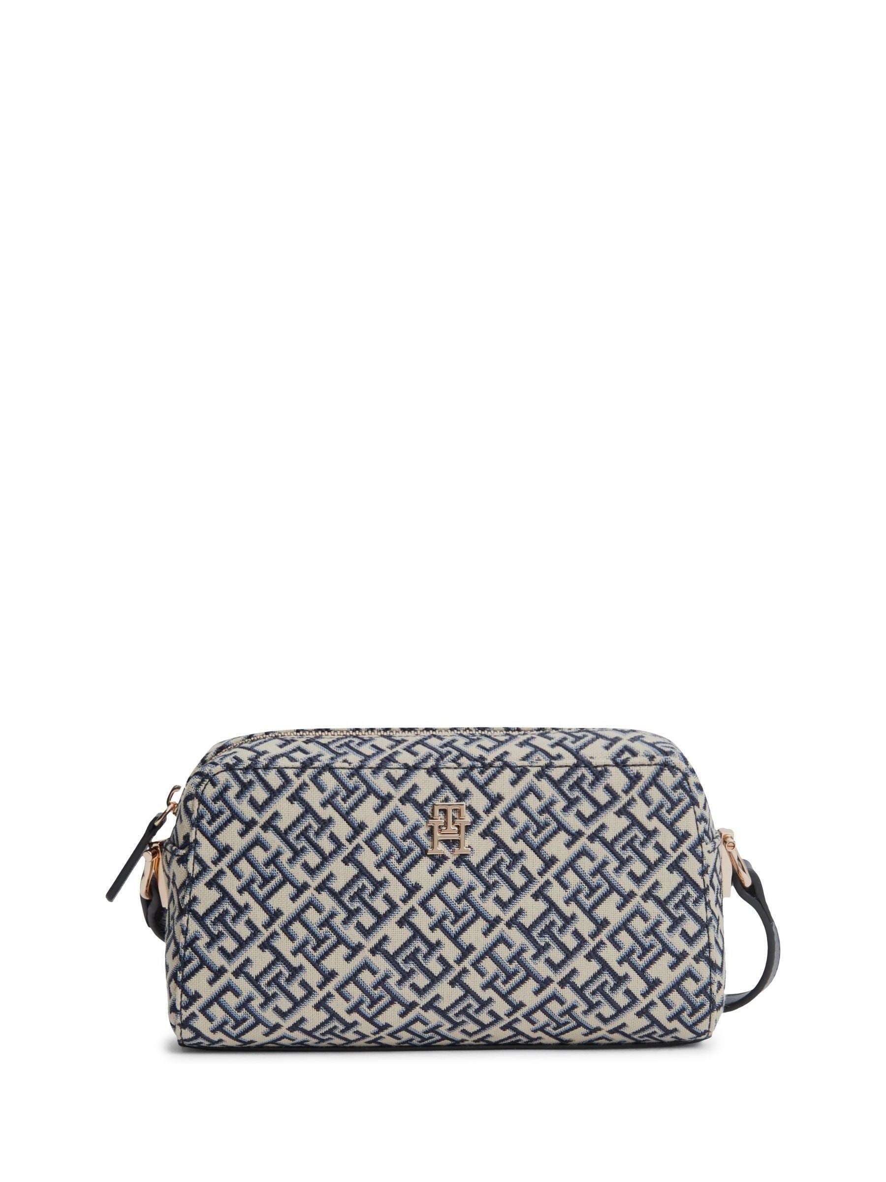 Tommy Hilfiger blue monogram jacquard crossbody camera bag, imported from the UK