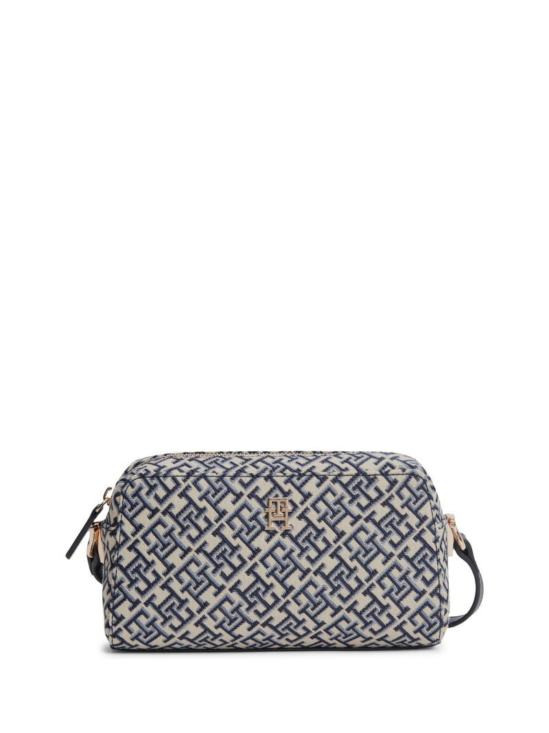 Tommy Hilfiger blue monogram jacquard crossbody camera bag, imported from the UK