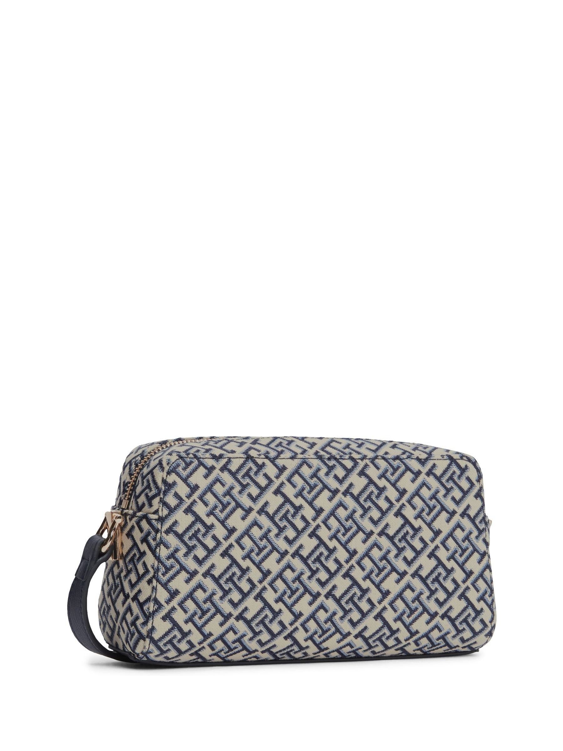 Tommy Hilfiger blue monogram jacquard crossbody camera bag, imported from the UK