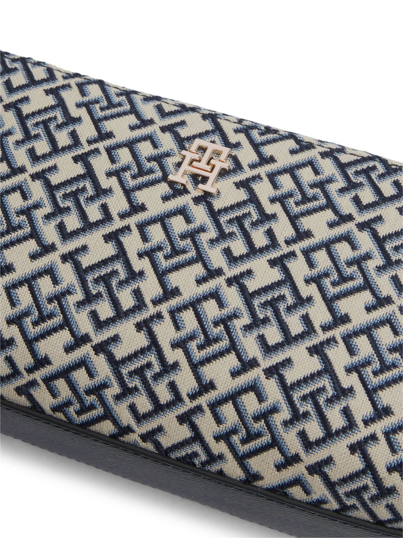 Tommy Hilfiger blue monogram jacquard crossbody camera bag, imported from the UK
