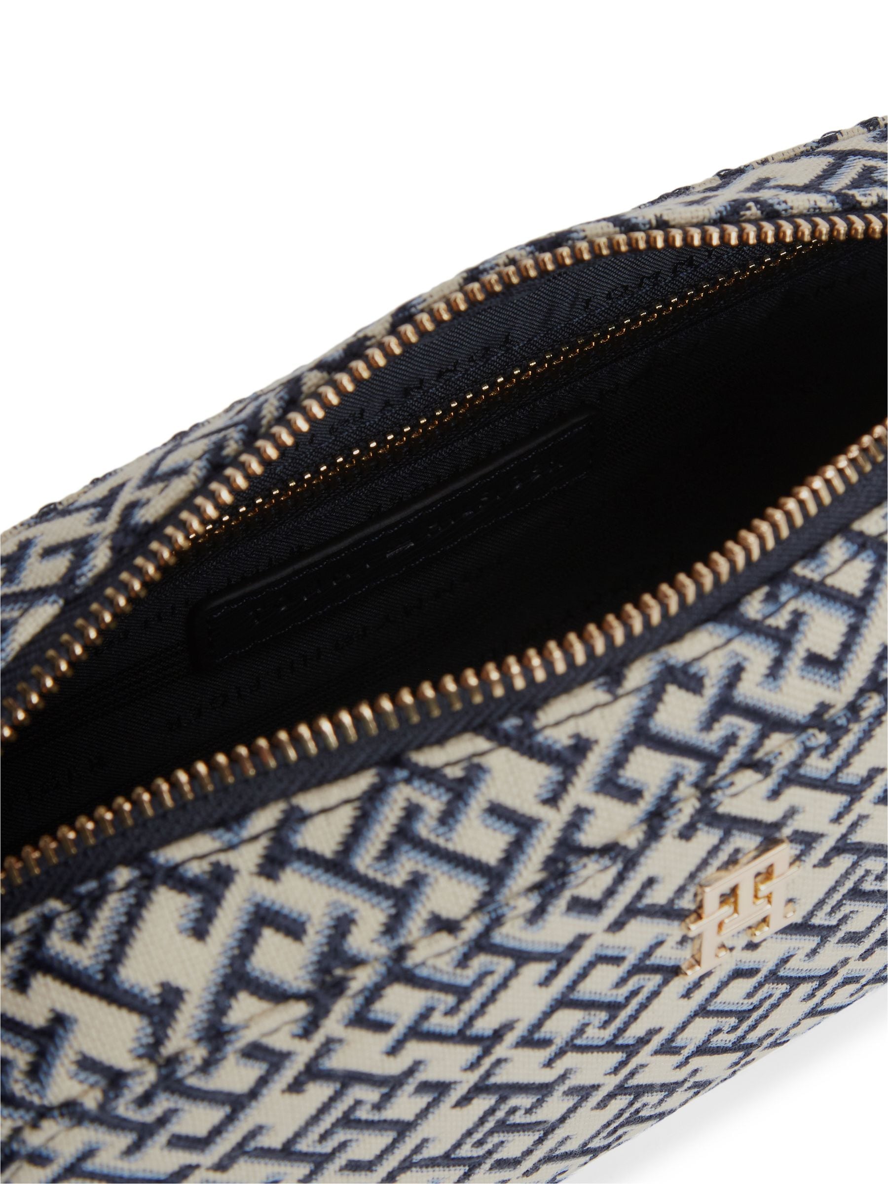 Tommy Hilfiger blue monogram jacquard crossbody camera bag, imported from the UK
