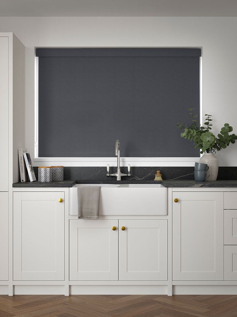 Zello dark grey waterproof roller blind, imported from the UK
