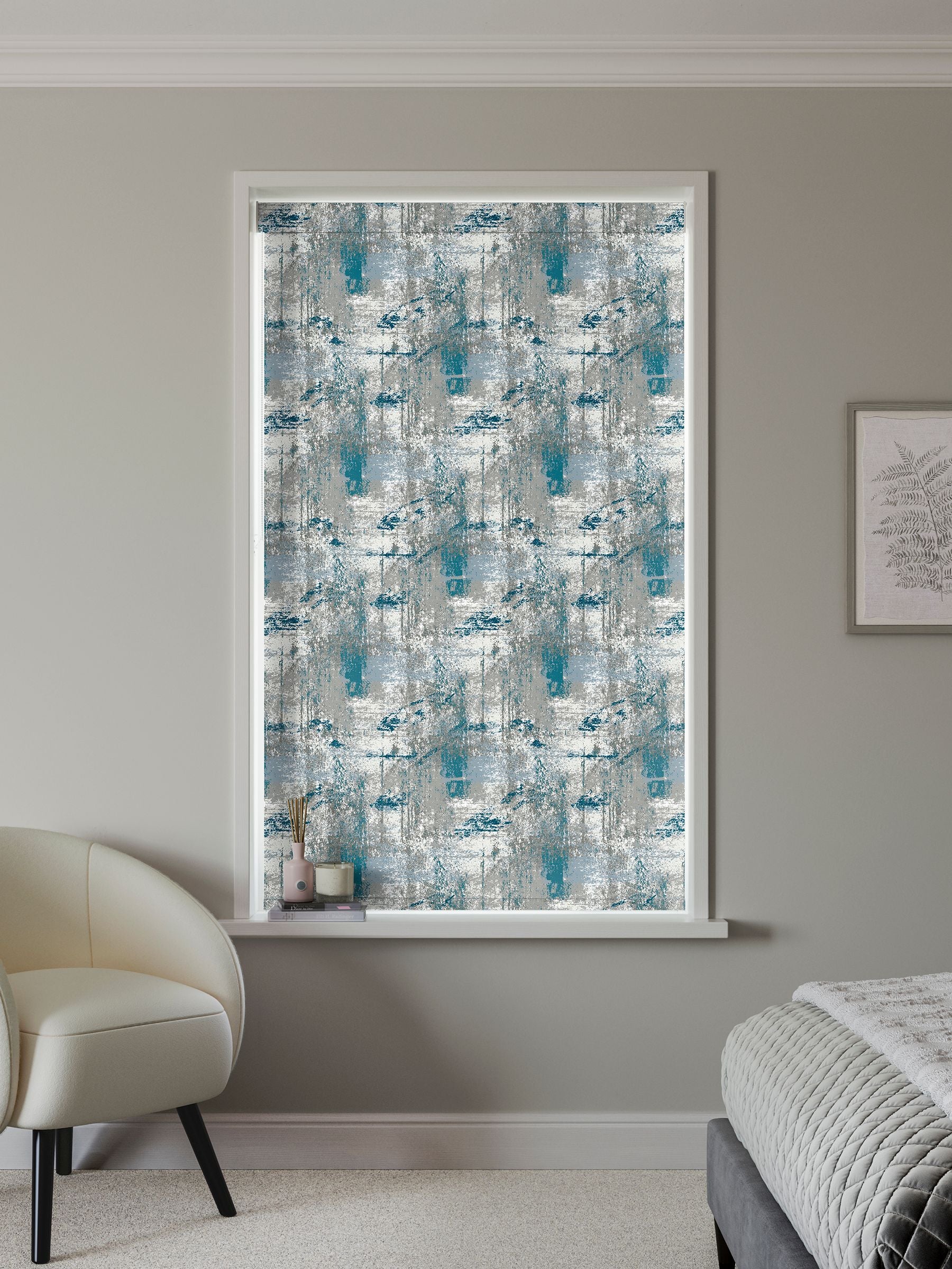 Next teal printed texture roller blind made to measure (British brand)