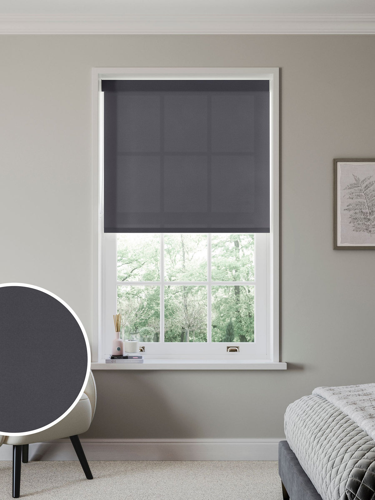 Next Slate Grey Butler made to measure roller blind, imported from the UK