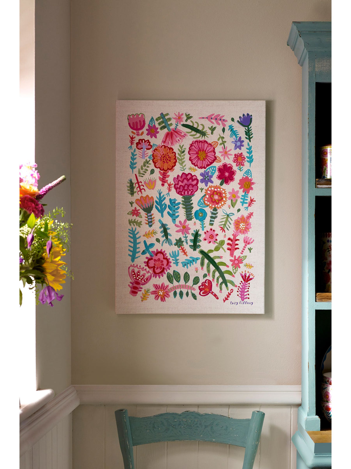 Lucy Tiffney pink and green floral canvas art 42cm x 59.5cm, UK version
