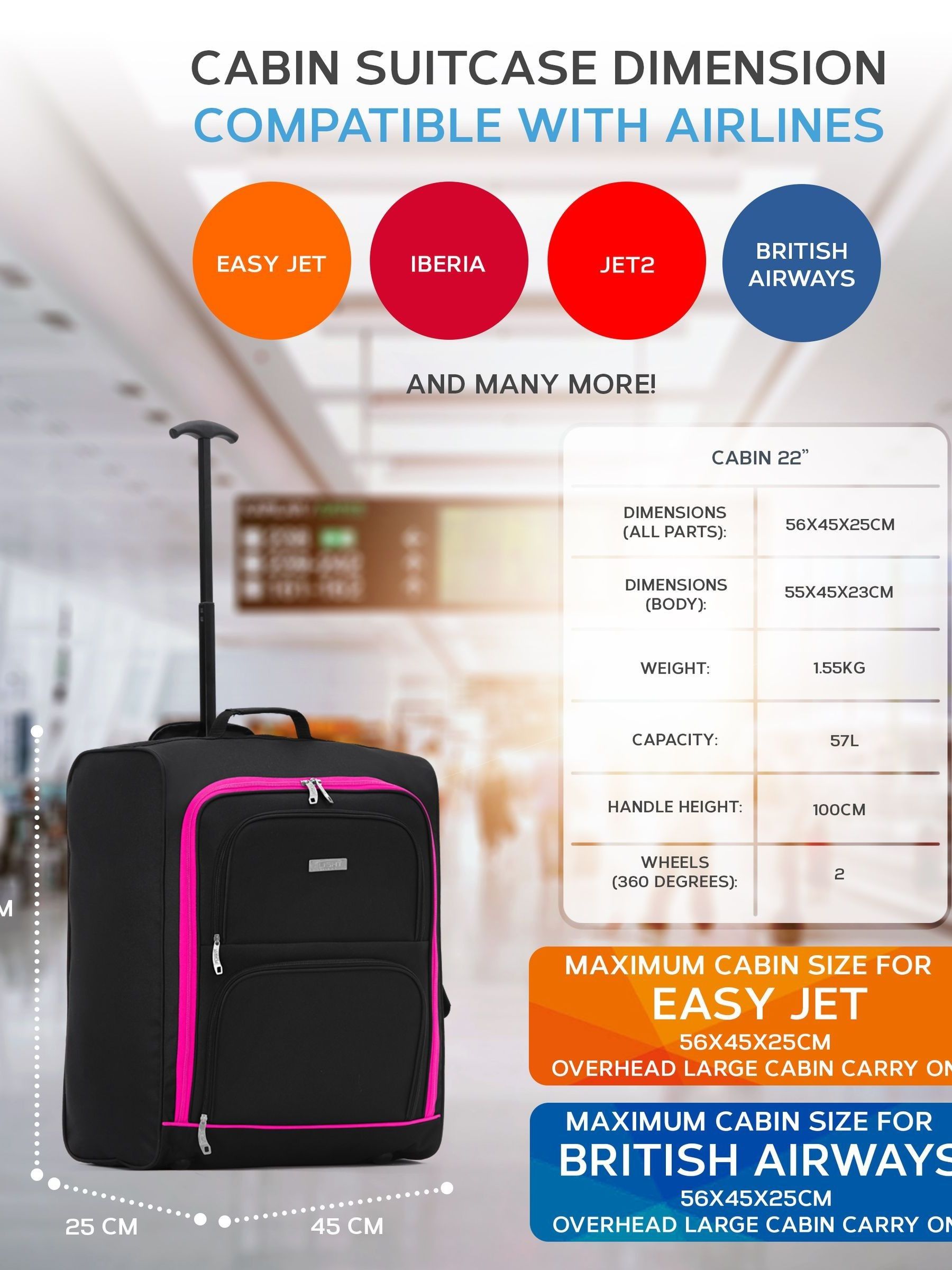 Flight Knight pink soft cabin carry-on bag 56cm (British brand)