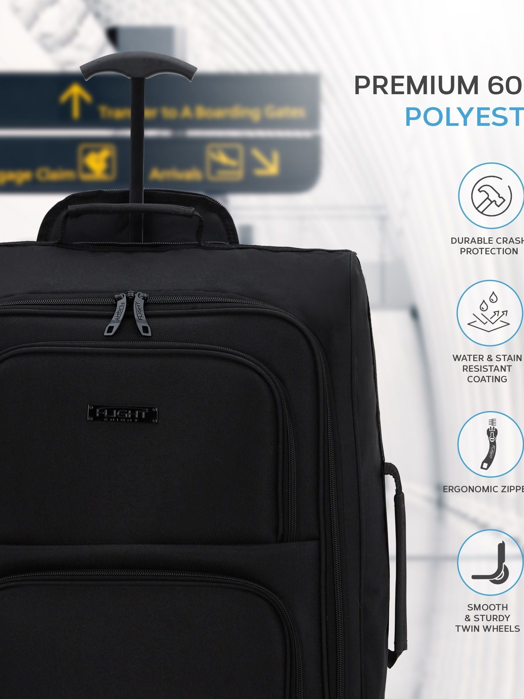 Flight Knight black 2-wheel cabin luggage 55x40x20cm, imported from the UK
