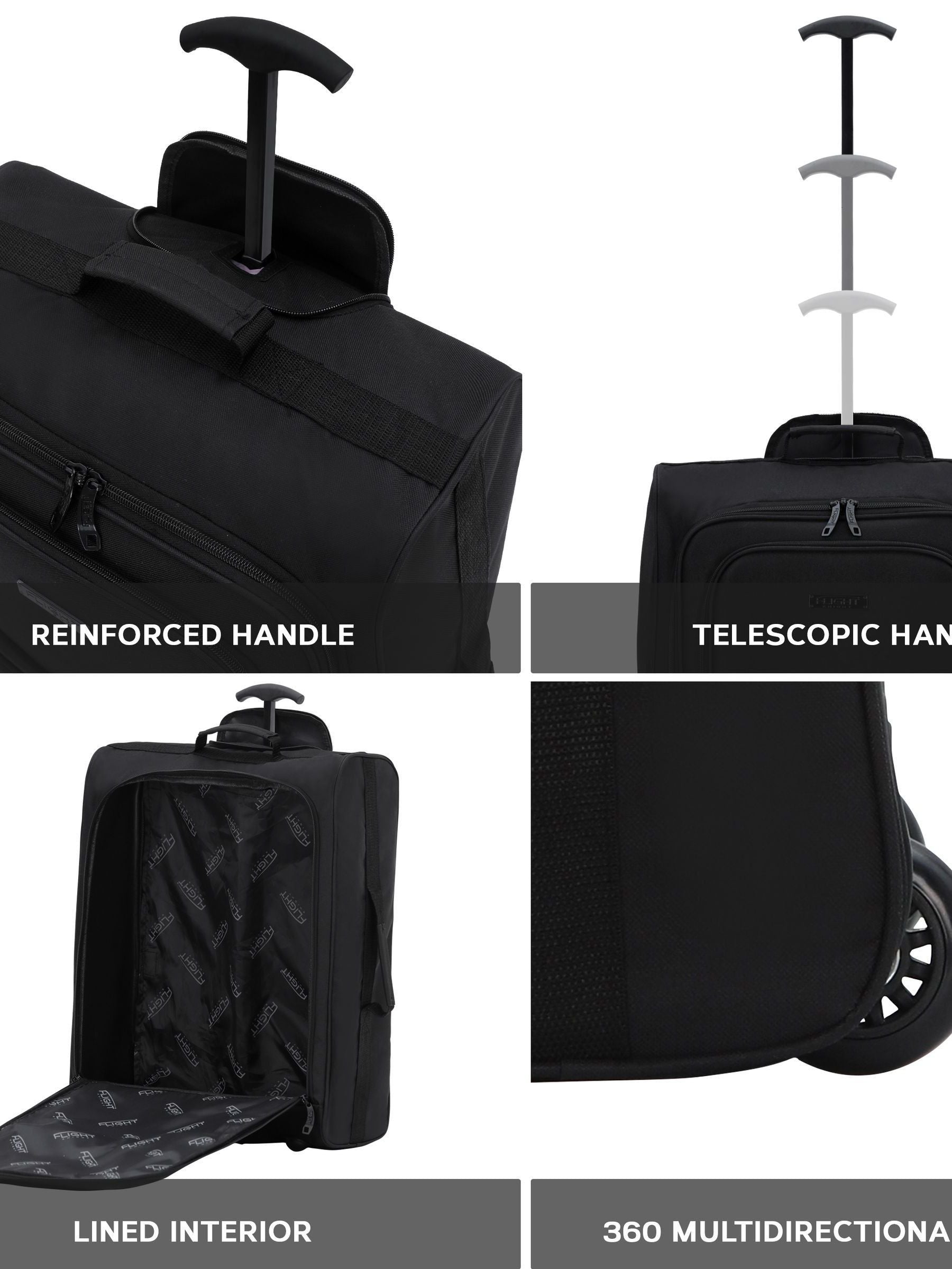 Flight Knight black 2-wheel cabin luggage 55x40x20cm, imported from the UK