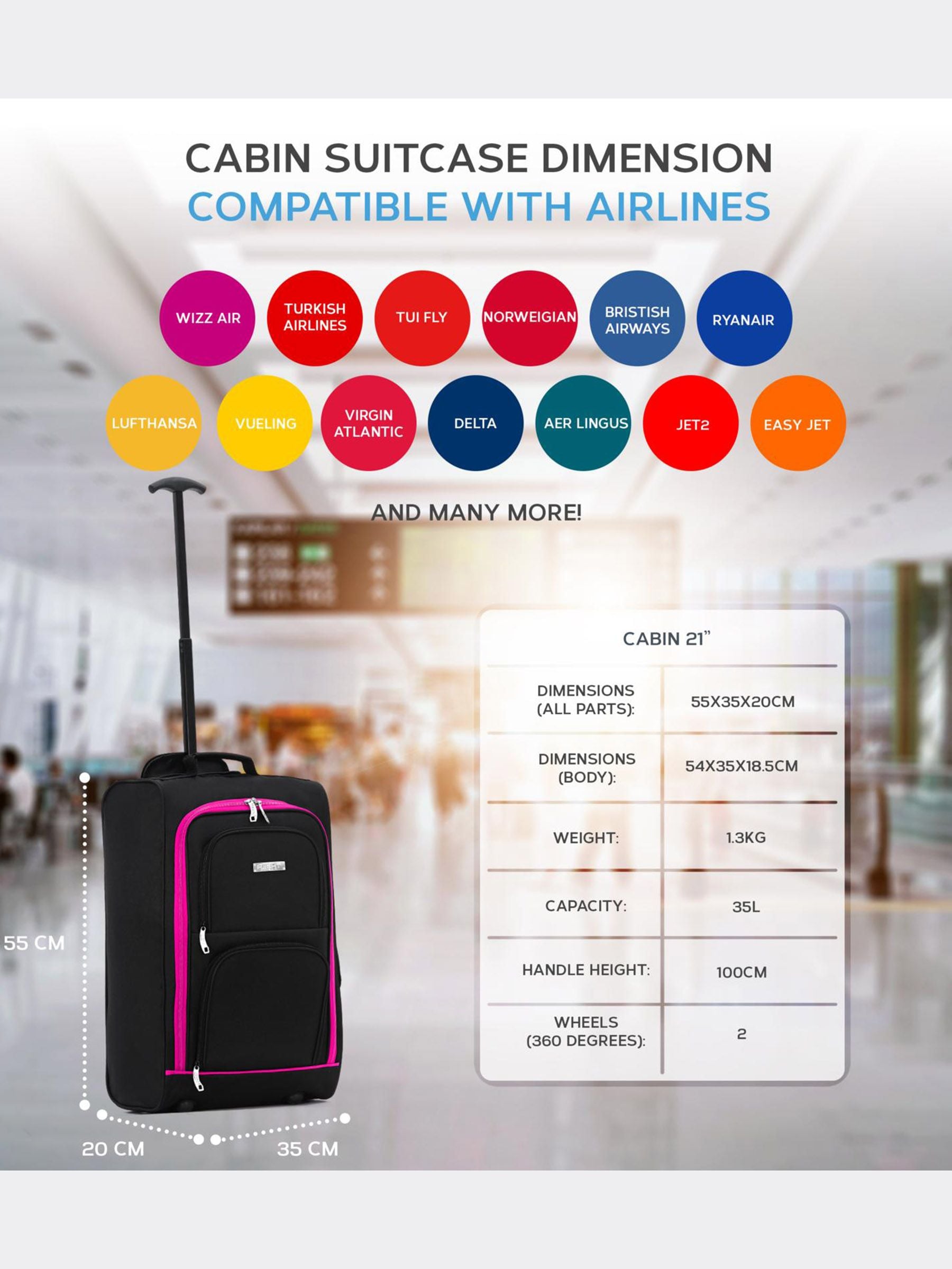 Flight Knight cabin carry-on Black/Pink, UK version