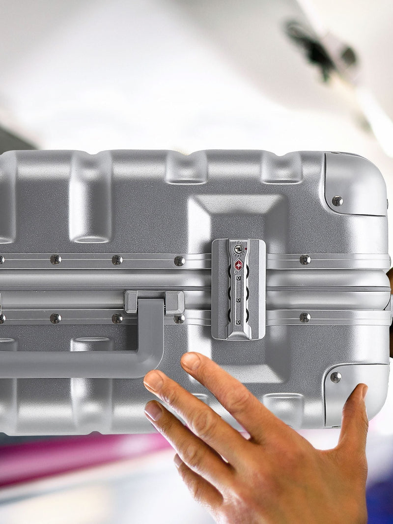 Flight Knight silver large aluminium frame hardcase suitcase (British brand)