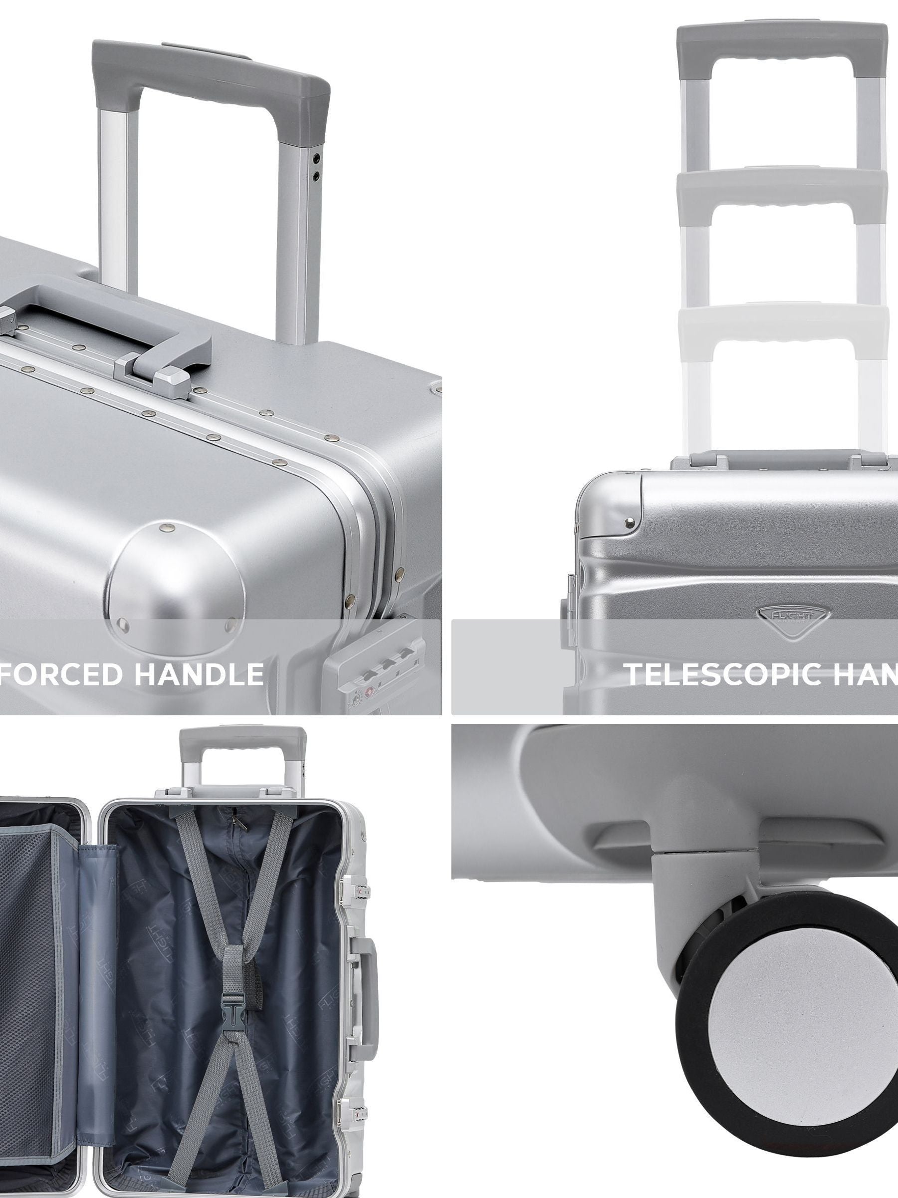 Flight Knight silver large aluminium frame hardcase suitcase (British brand)