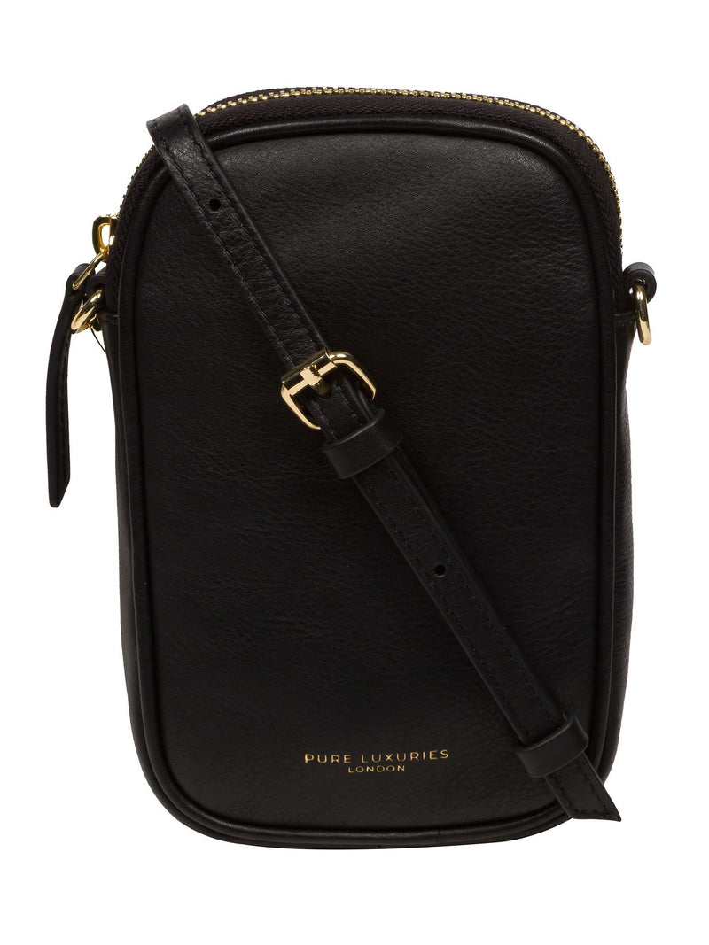 Pure Luxuries London black Nappa leather cross-body phone bag - British product