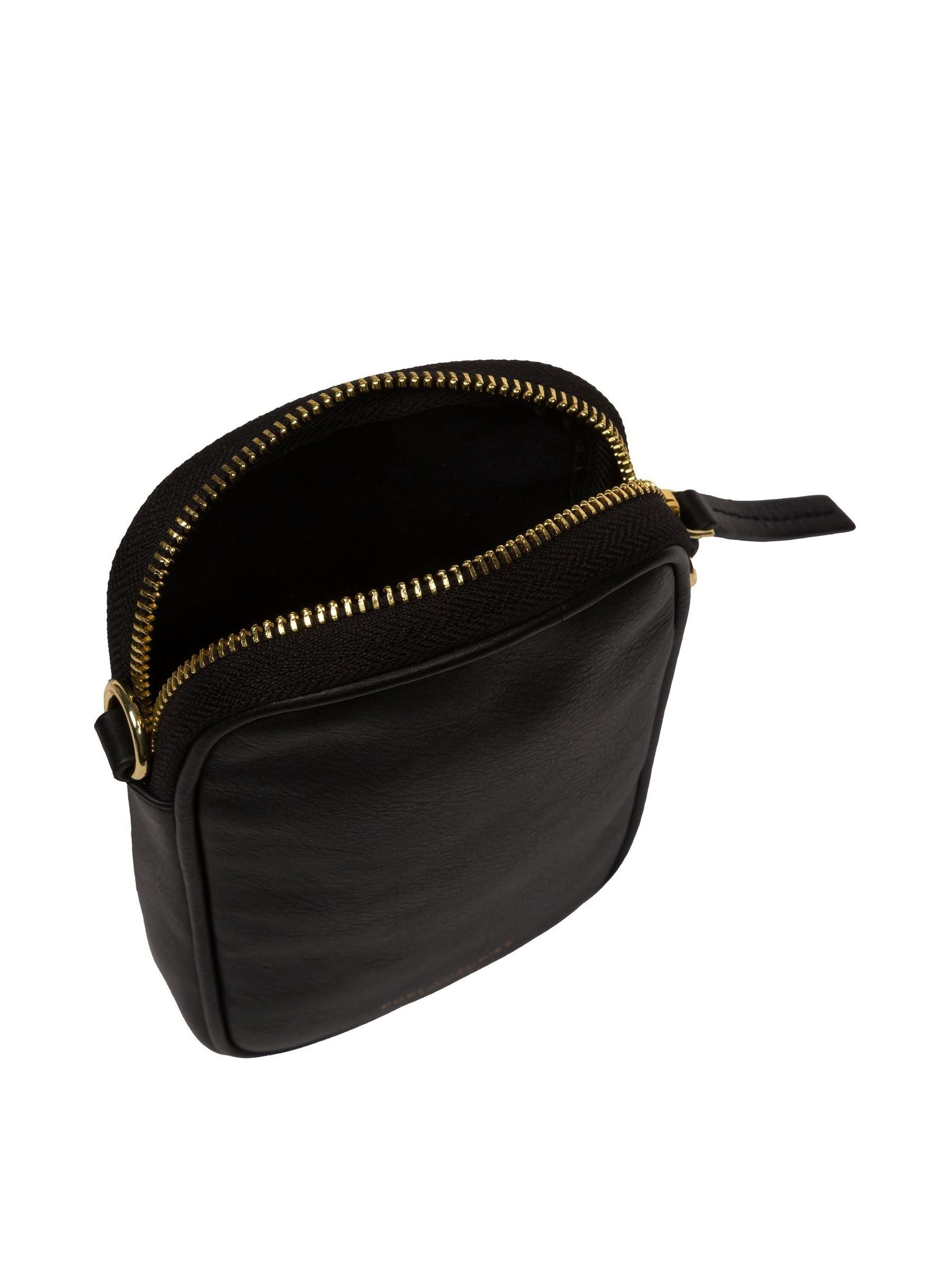 Pure Luxuries London black Nappa leather cross-body phone bag - British product