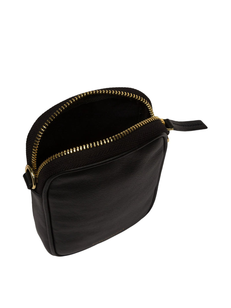 Pure Luxuries London black Nappa leather cross-body phone bag - British product