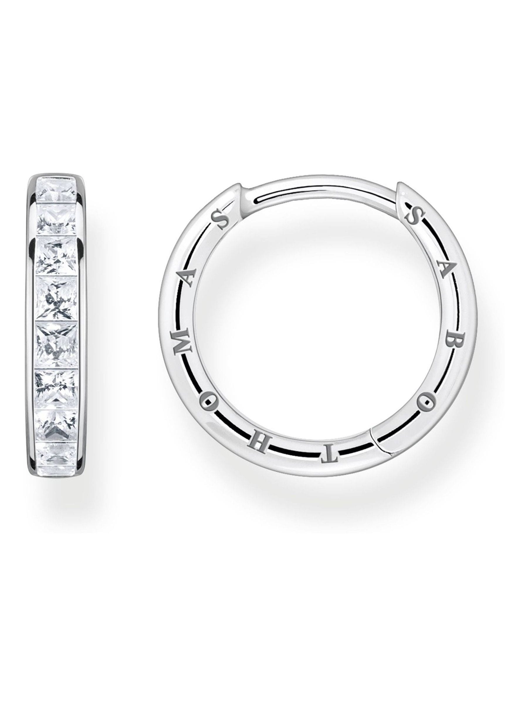 Thomas Sabo White Sparkling Heritage Silver Tone Hoop Earrings (British brand)