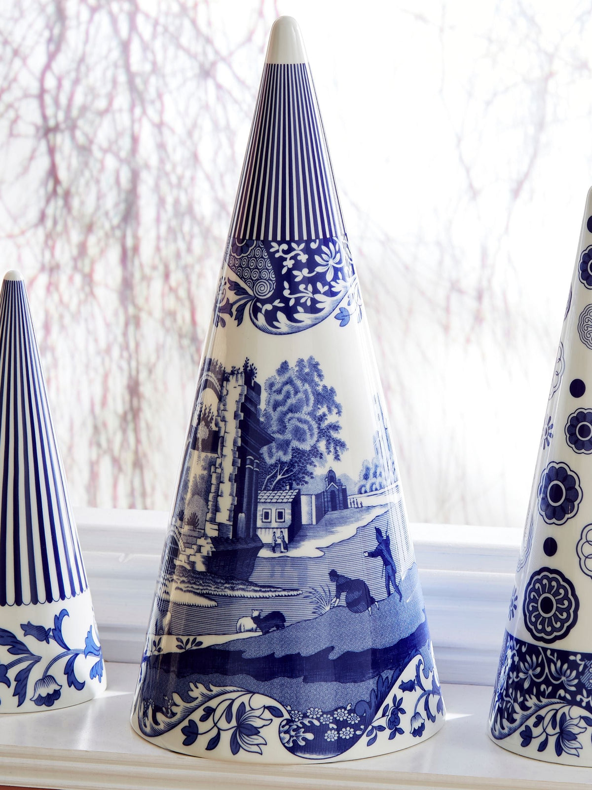 Spode Blue Italian large porcelain decorative cone, UK version
