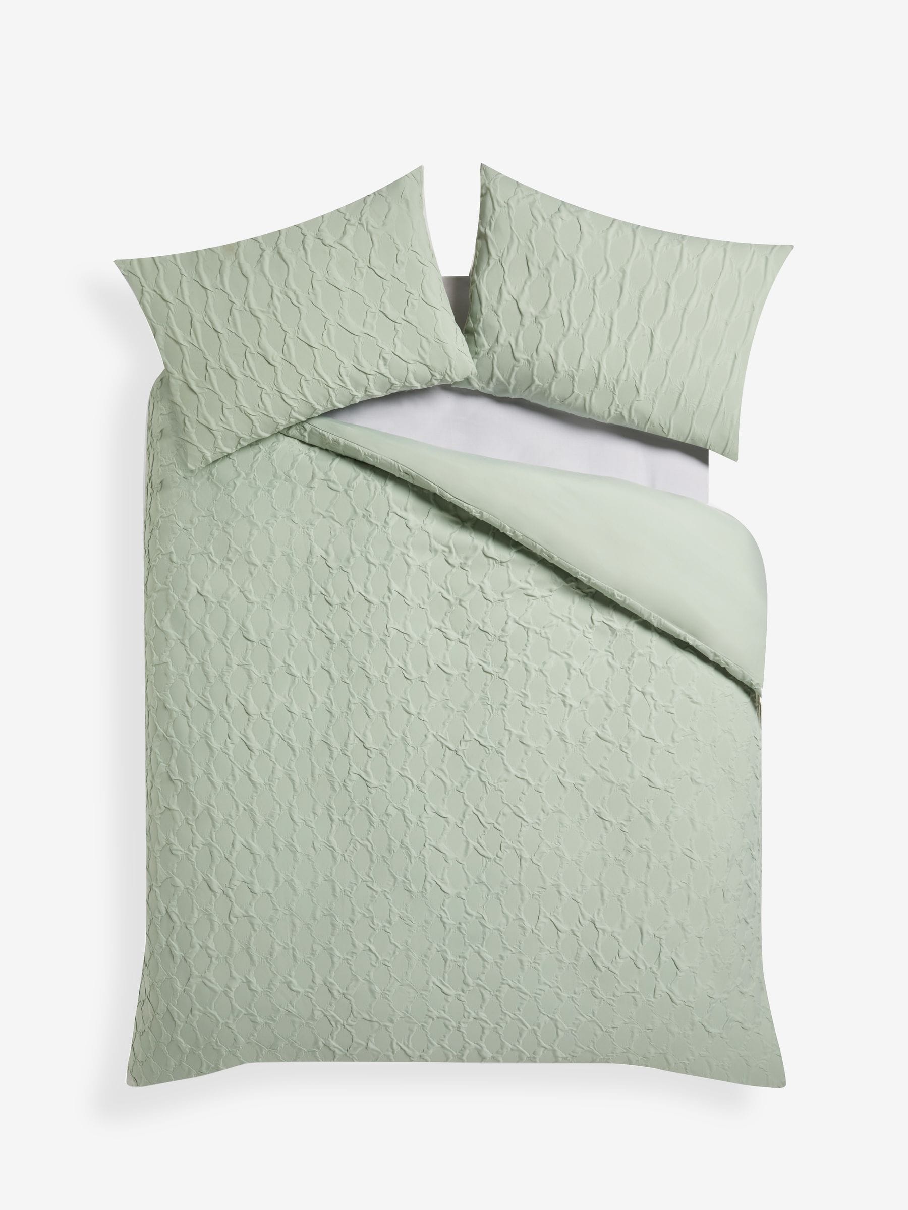 Green sage textured embossed duvet cover and pillowcase set, UK version