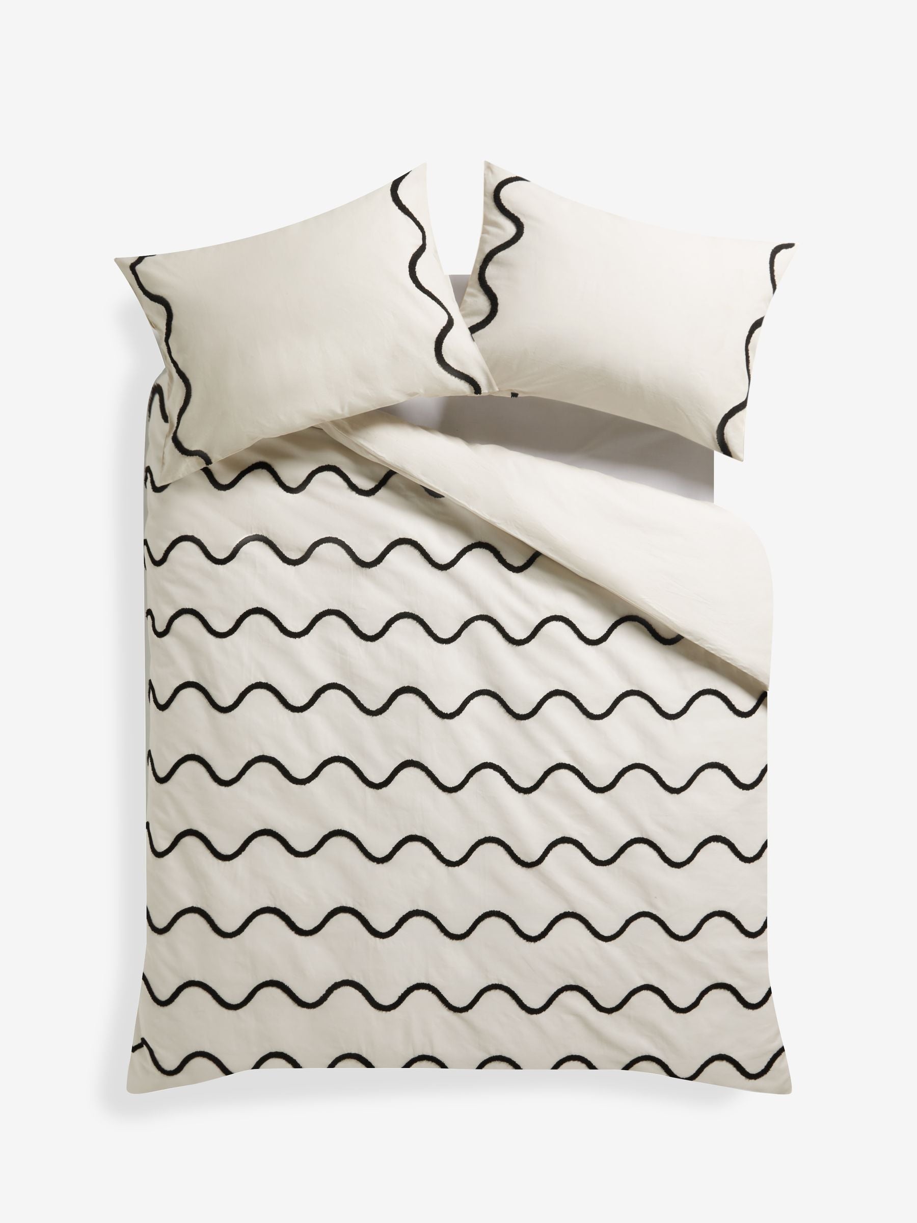 Monochrome tufted wave duvet cover and pillowcase set, imported from the UK