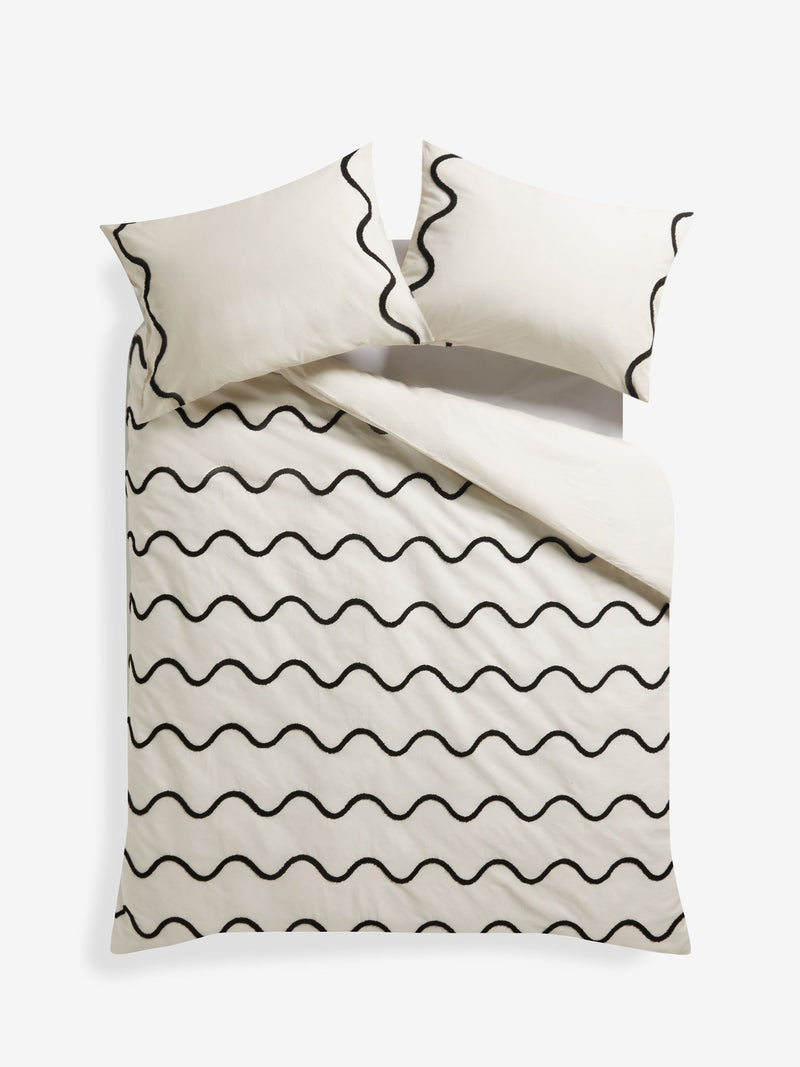 Monochrome tufted wave duvet cover and pillowcase set, imported from the UK
