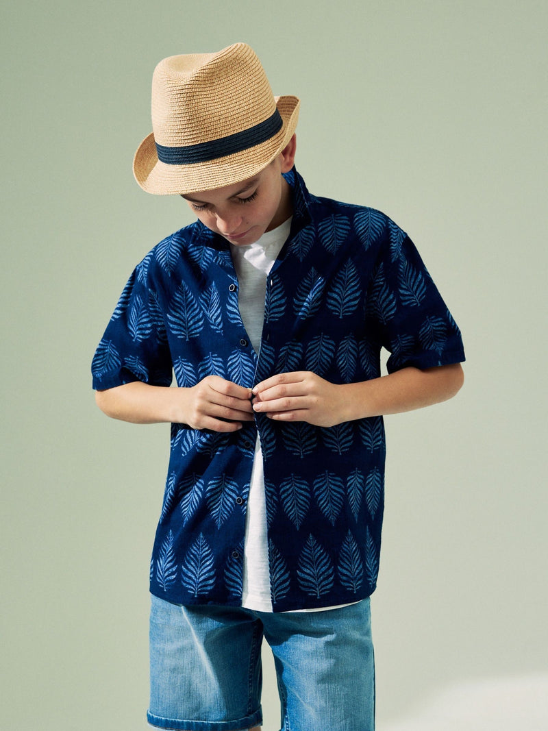 Children's straw trilby hat neutral navy band, imported from the UK