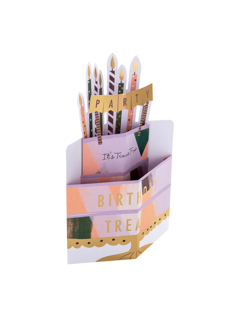 Hallmark gold birthday card 3D pop up cake and candles design, UK version