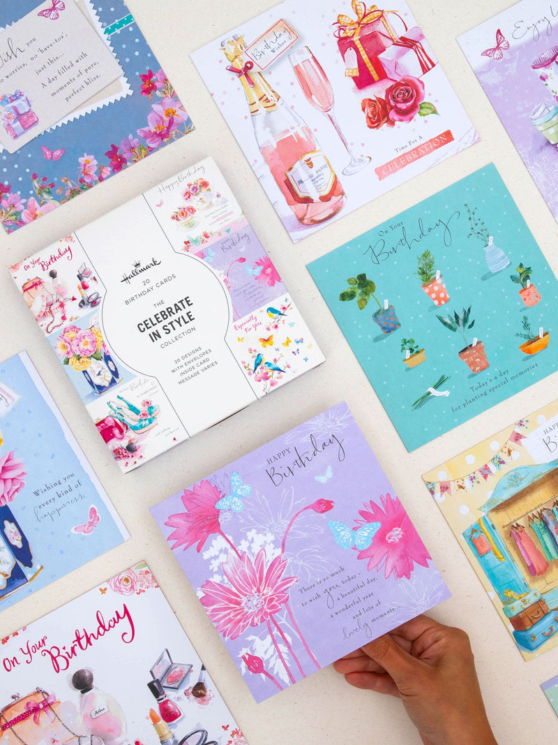 Hallmark pink floral birthday cards 20 pack, UK version