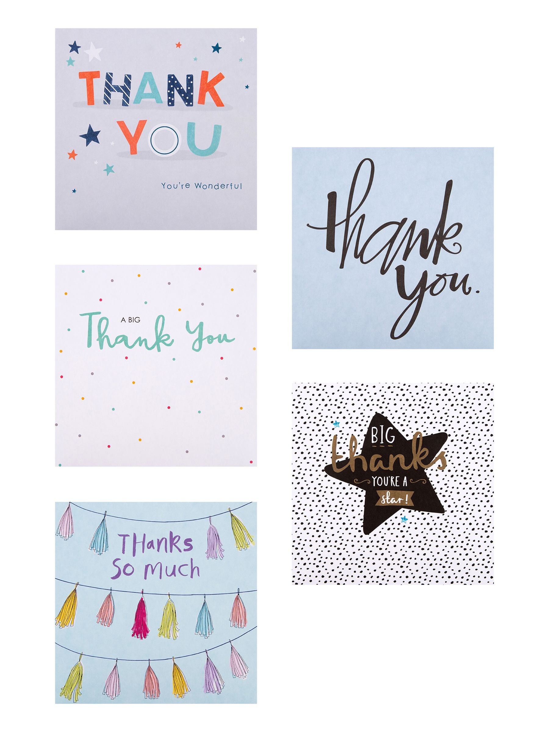 Hallmark grey thank you cards 10 pack 5 designs, UK version