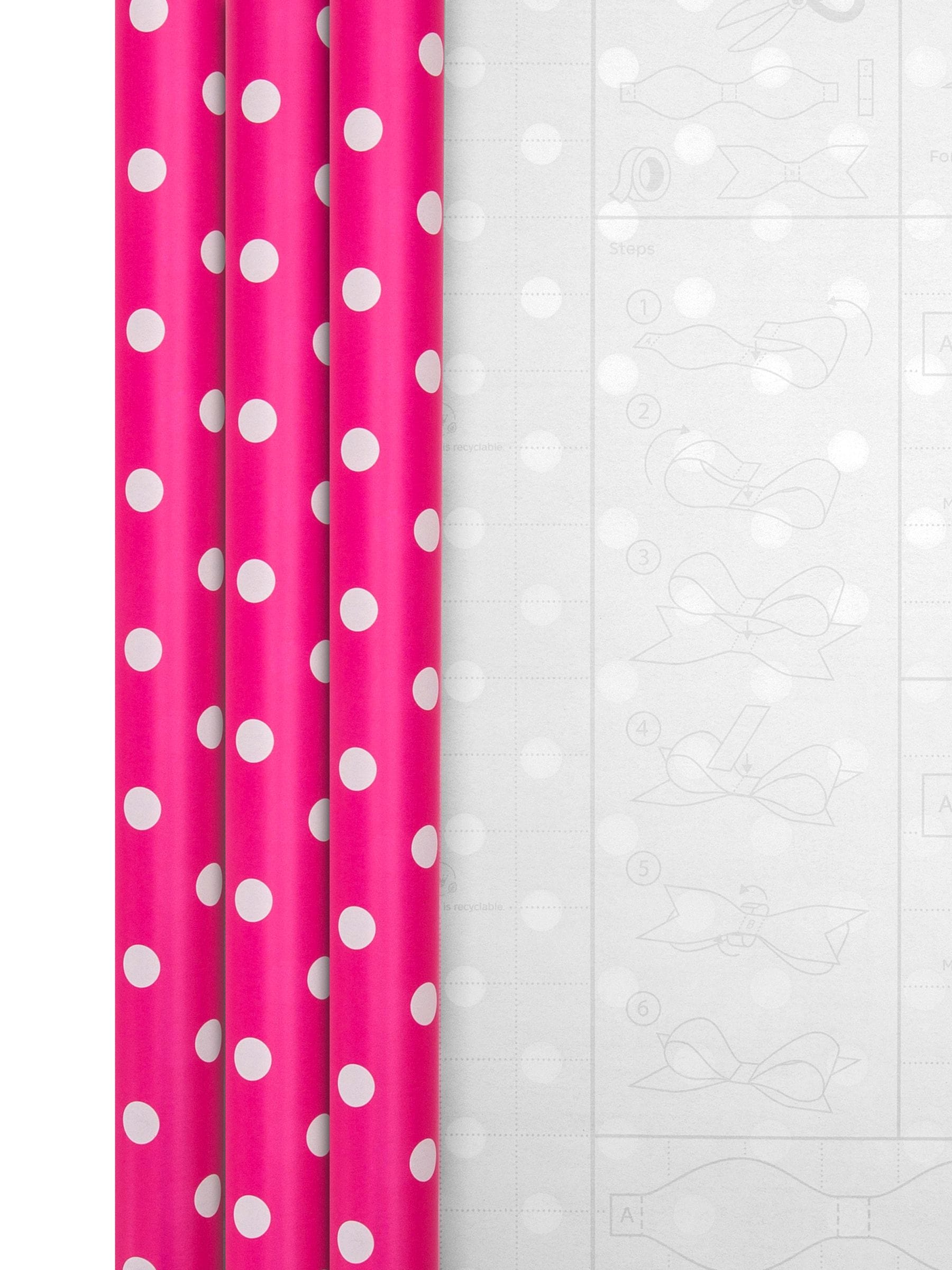 Hallmark Pink 6M Pack of 3 Polka Dot Wrapping Paper