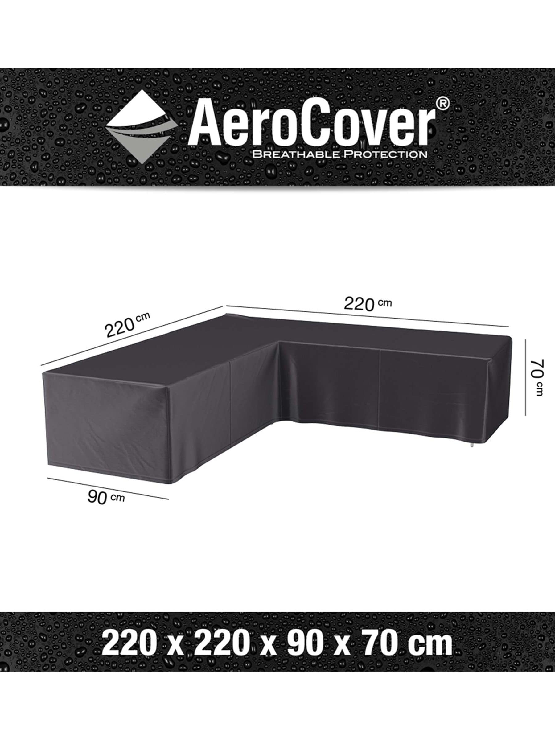 Garden lounge cover L-shape Aerocover 220x220x70 cm, UK version