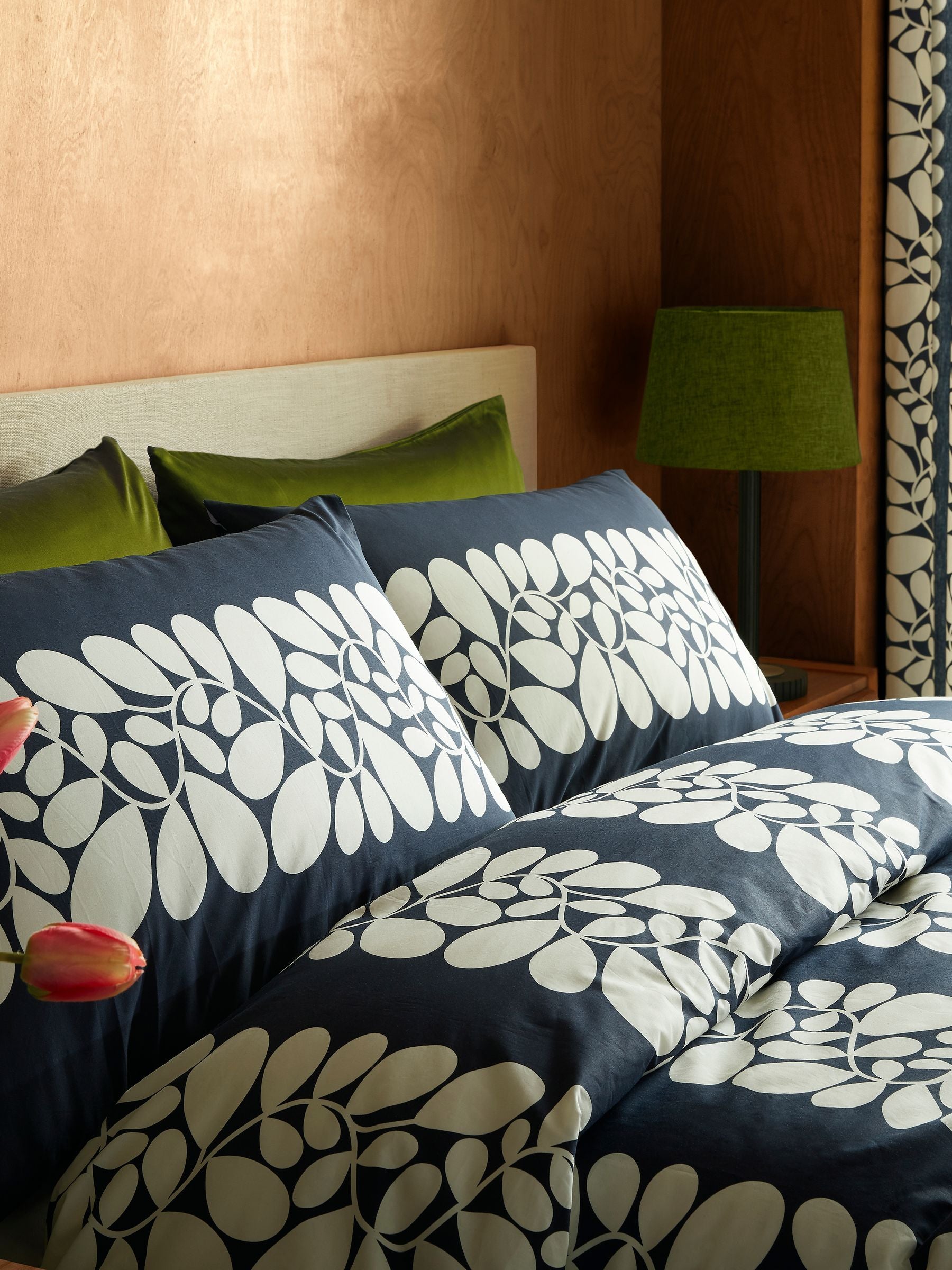 Orla Kiely space blue Sycamore Stripe duvet set, imported from the UK