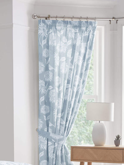 Next Dreams & Drapes Blue Chrysanthemum Lined Pair of Pencil Pleat Curtains 168cm x 183cm- Buy online at McGrocer