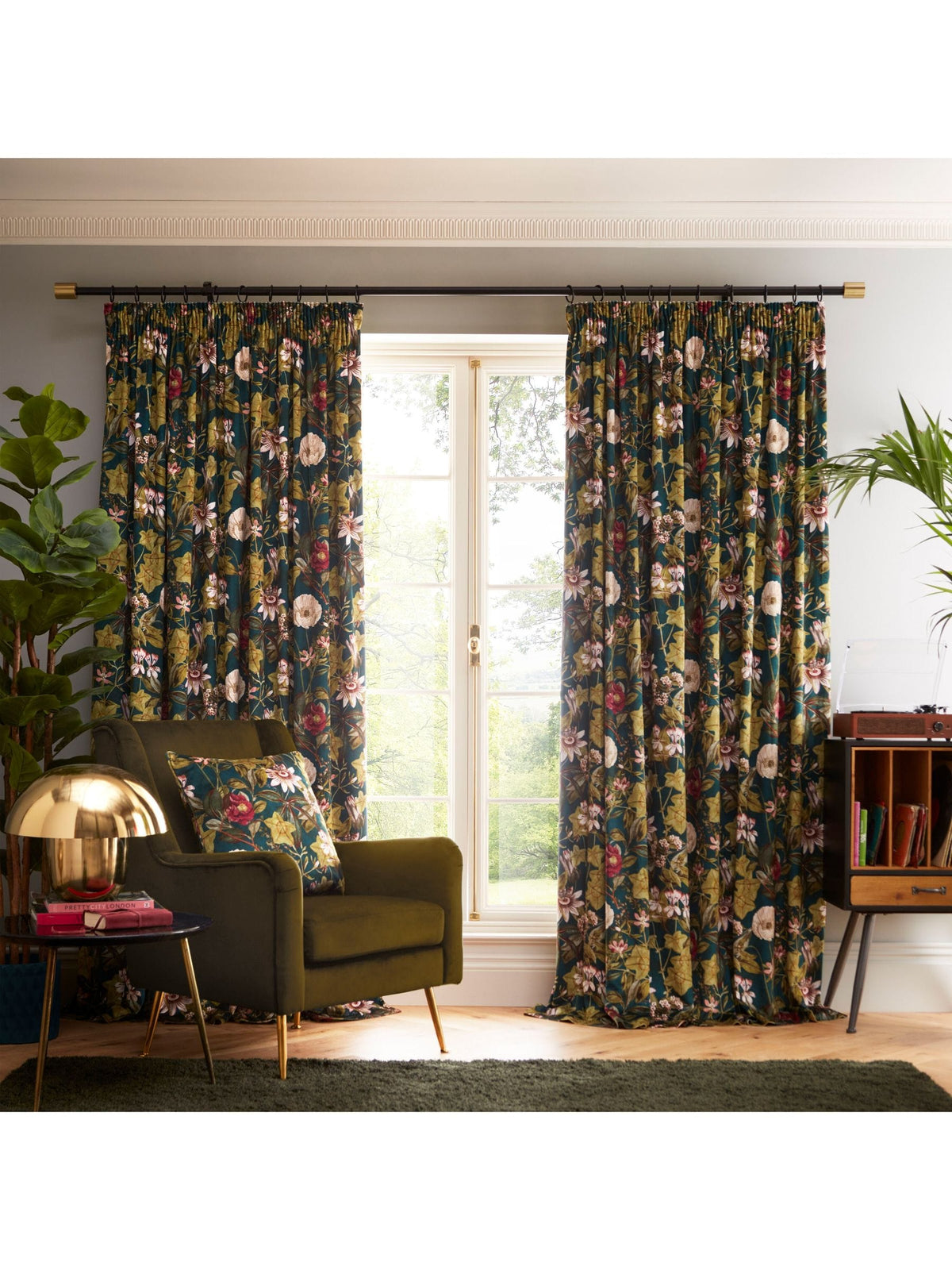 Clarke and Clarke emerald passiflora eyelet curtain 229x183cm - British product