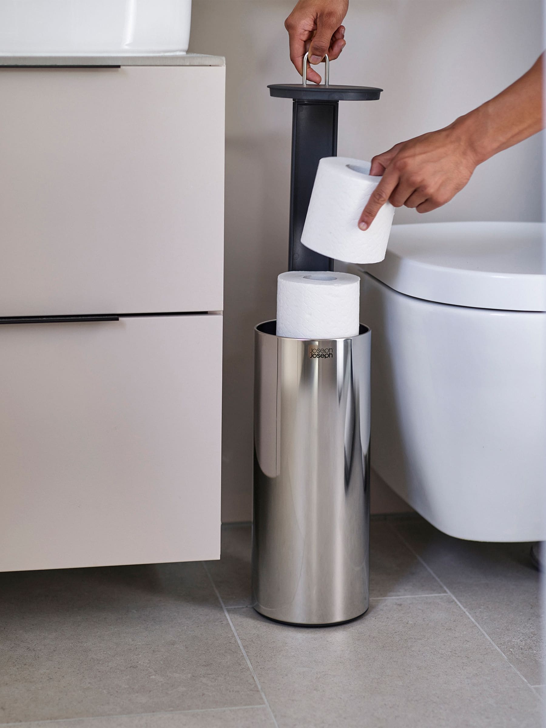 Joseph Joseph Dark Grey EasyStore Luxe Concealed Toilet Roll Holder, UK version