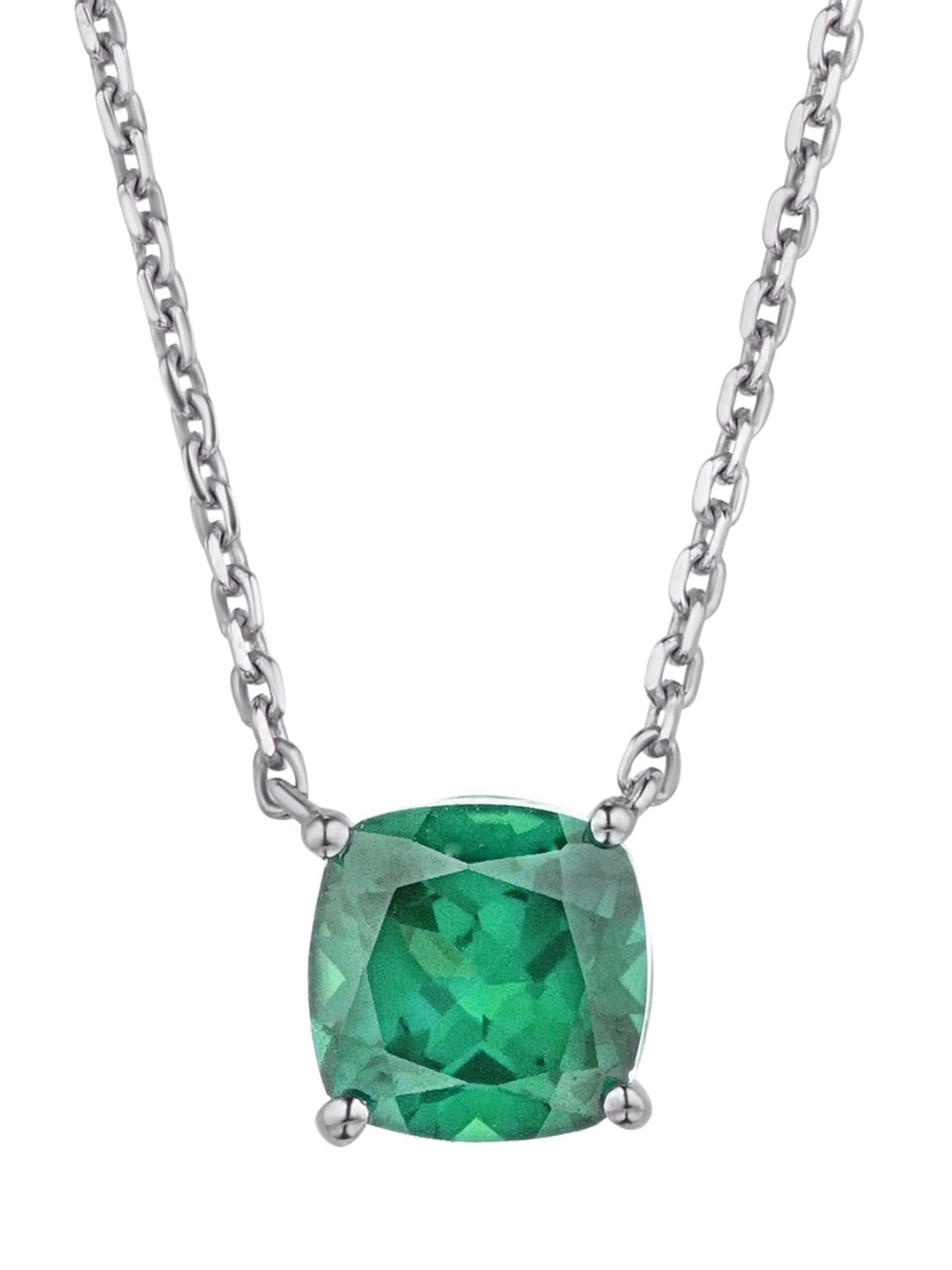 Lab Sapphire and Diamond Cushion Cut Necklace with Sterling Silver Chain