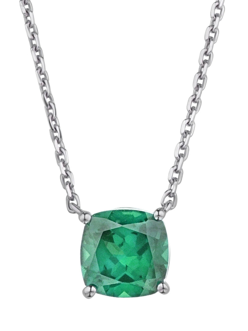 Lab Sapphire and Diamond Cushion Cut Necklace with Sterling Silver Chain