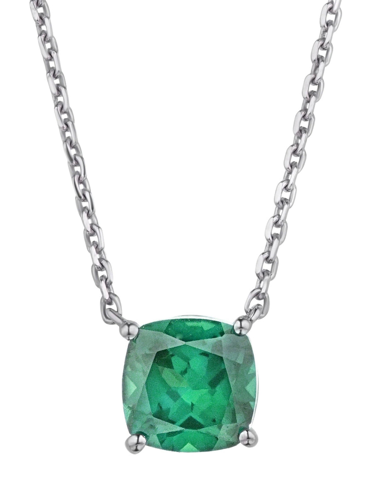 Lab Sapphire and Diamond Cushion Cut Necklace with Sterling Silver Chain