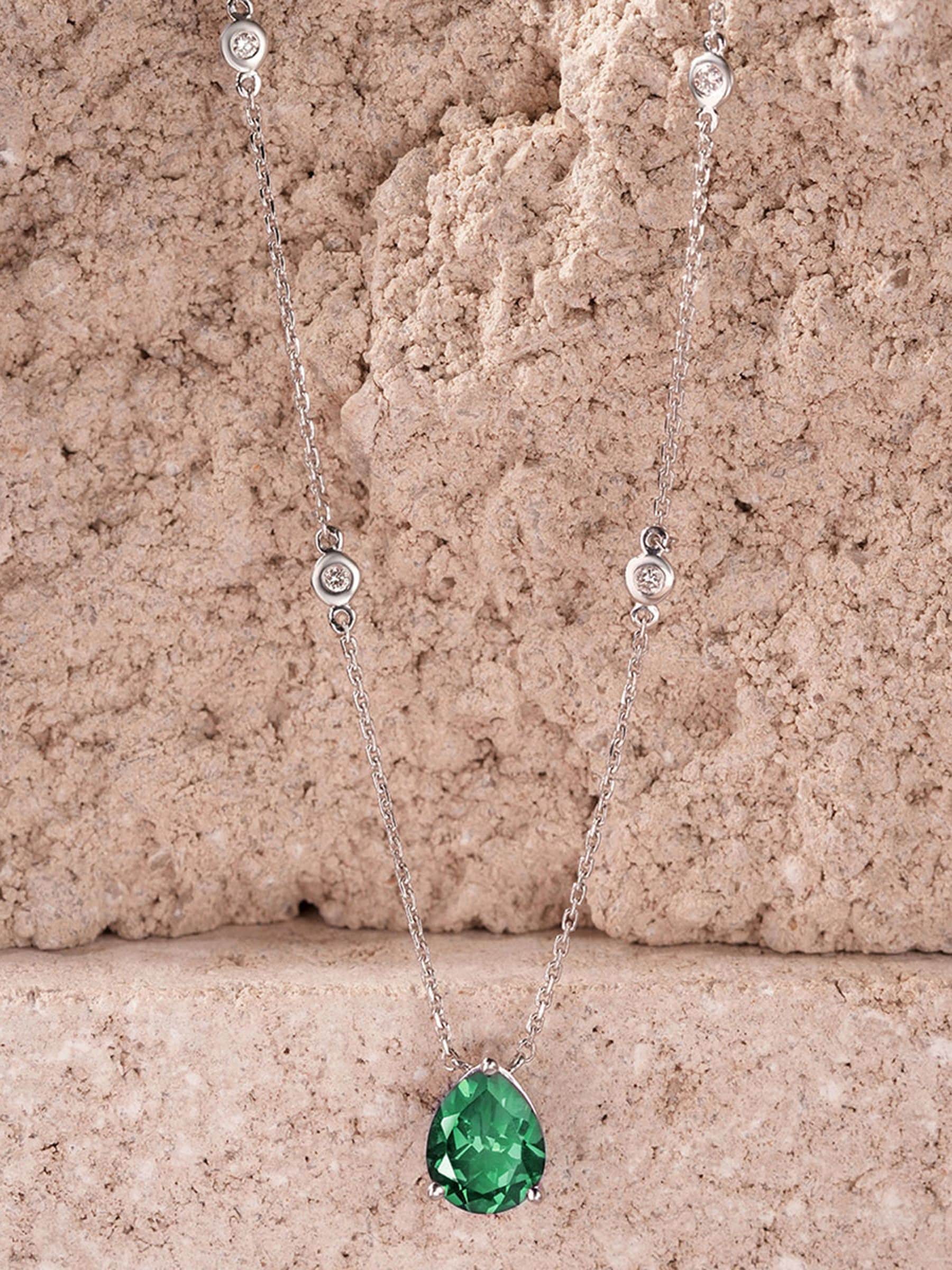 The Diamond Store green 3.5ct lab diamond and emerald pear cut necklace (British brand)