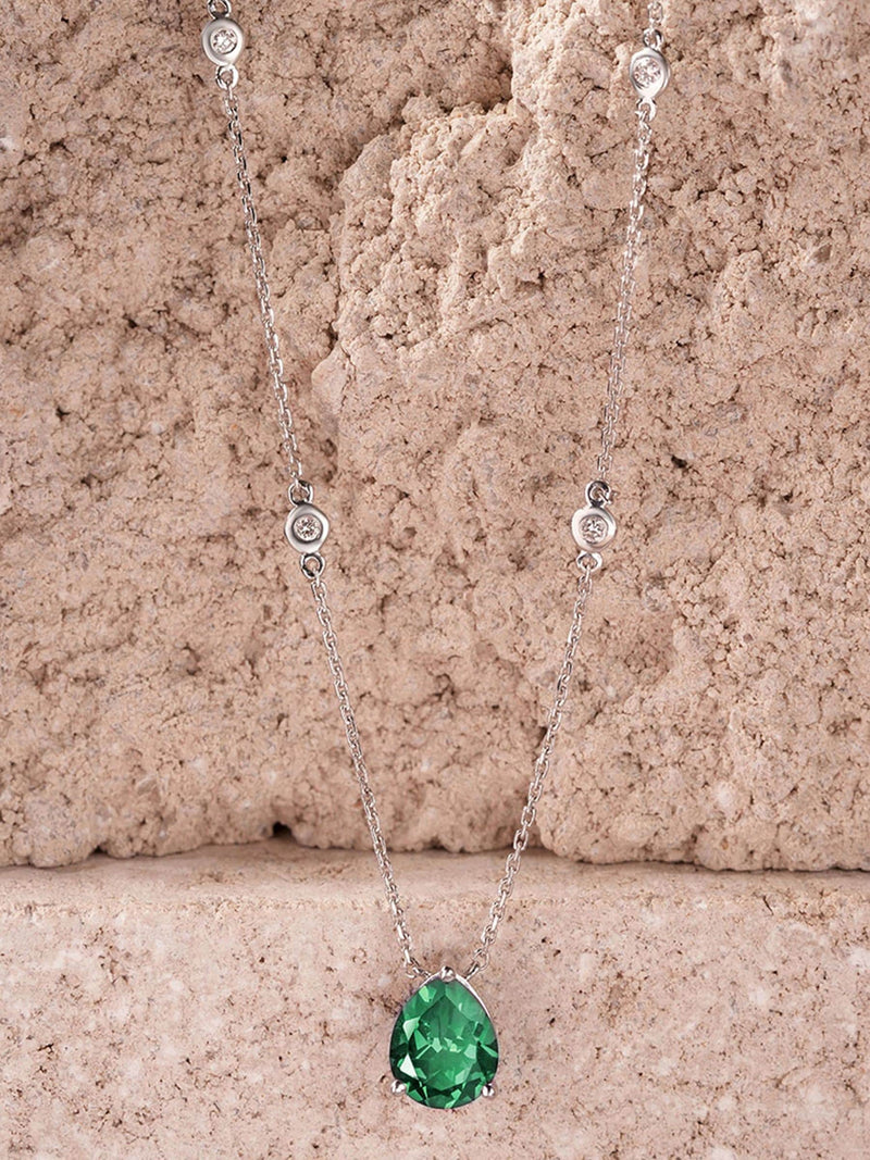 The Diamond Store green 3.5ct lab diamond and emerald pear cut necklace (British brand)