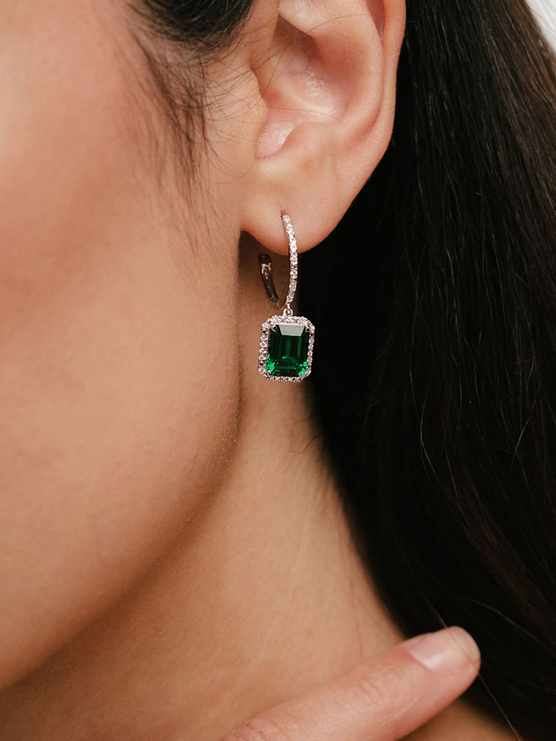Lab emerald diamond drop earrings by The Diamond Store - British product