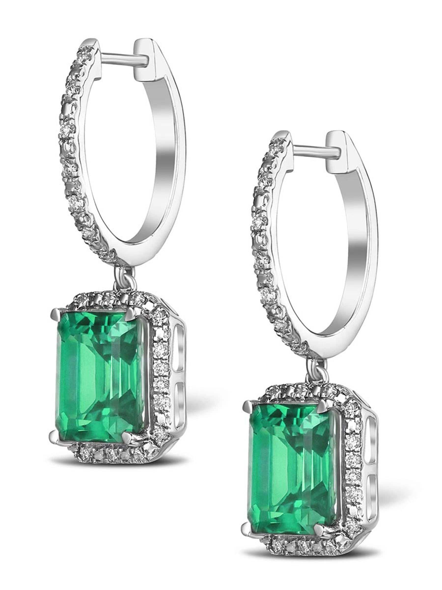 Lab emerald diamond drop earrings by The Diamond Store - British product