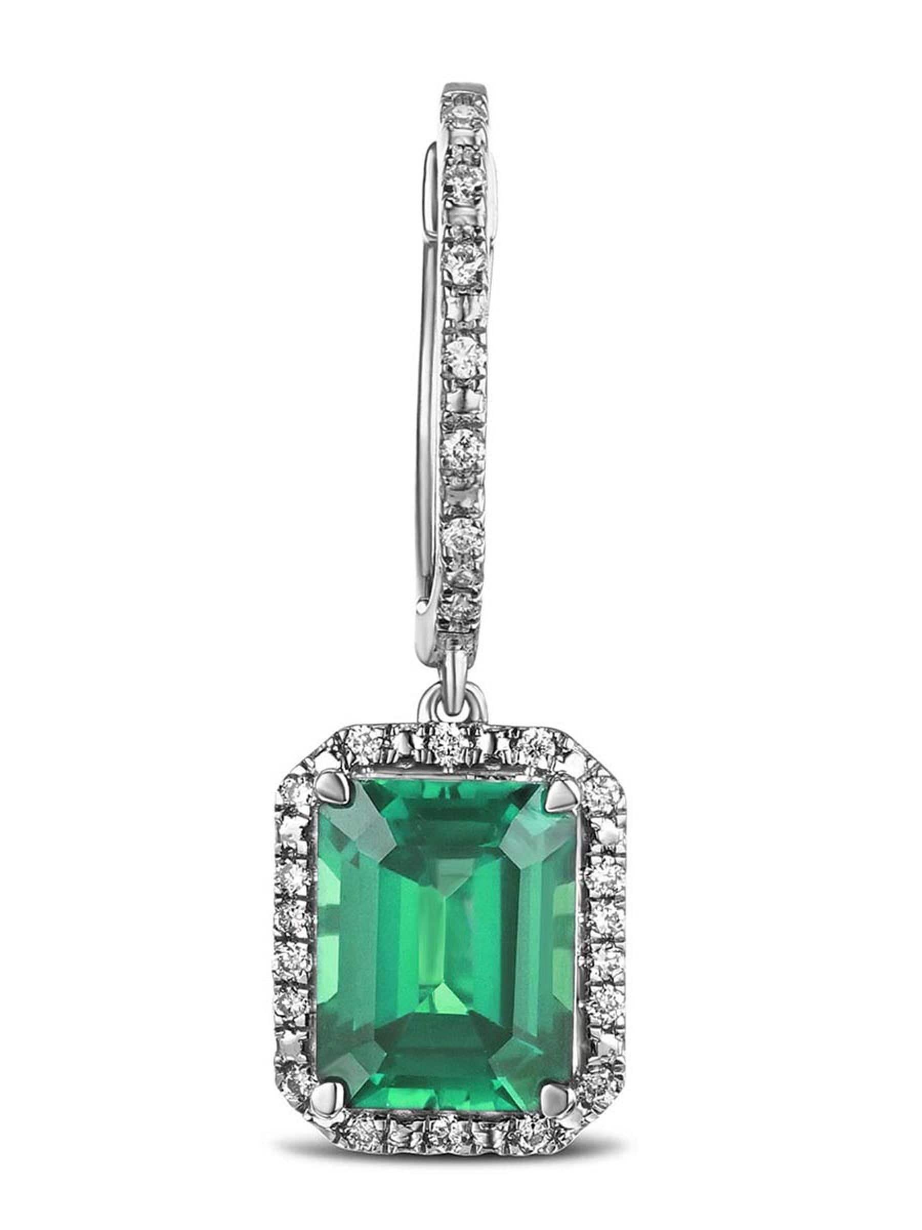 Lab emerald diamond drop earrings by The Diamond Store - British product