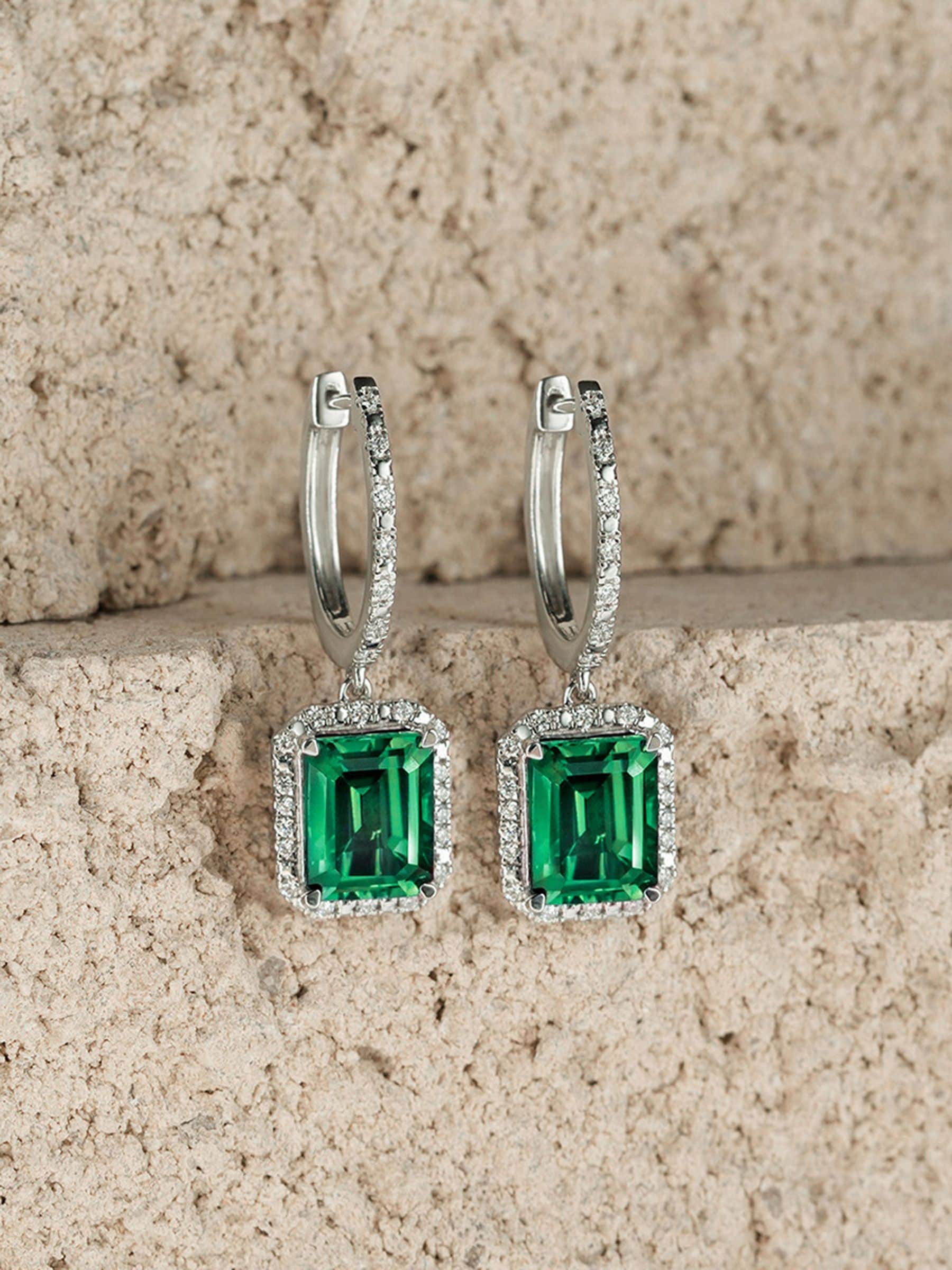 Lab emerald diamond drop earrings by The Diamond Store - British product