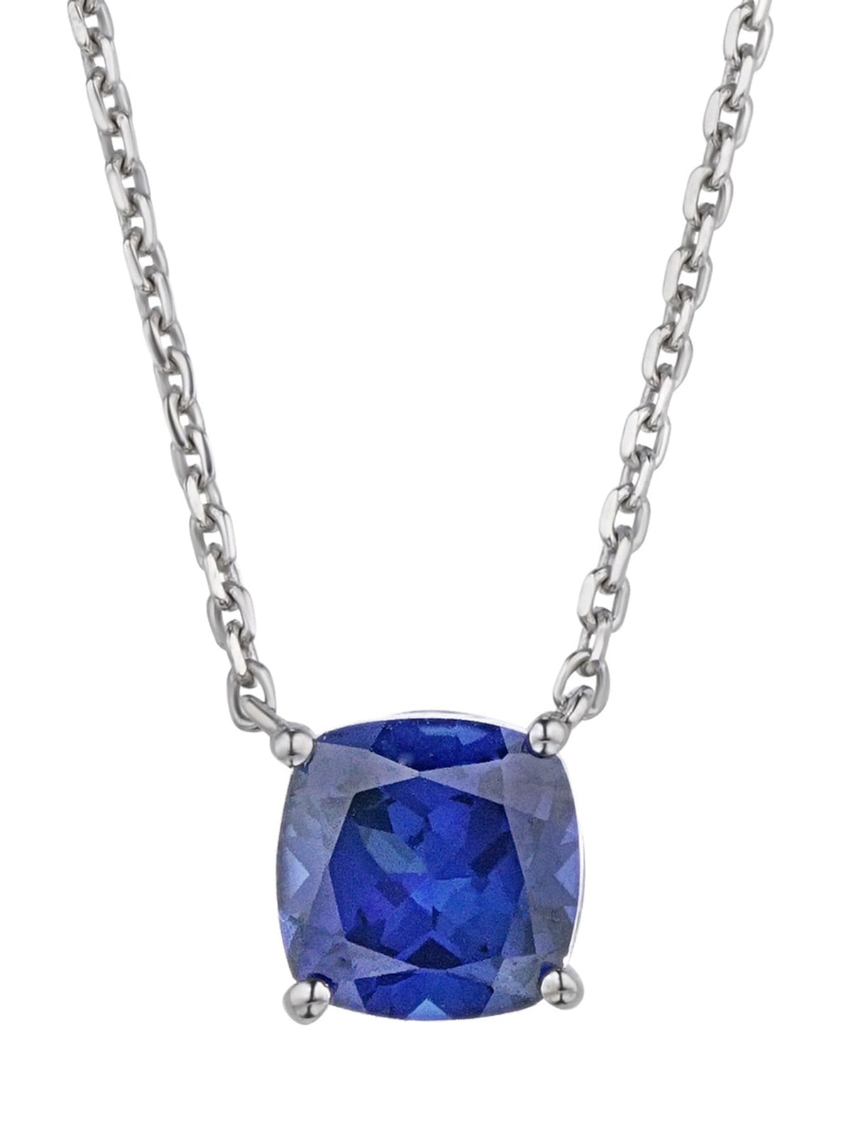 Lab Sapphire and Diamond Cushion Cut Necklace with Sterling Silver Chain